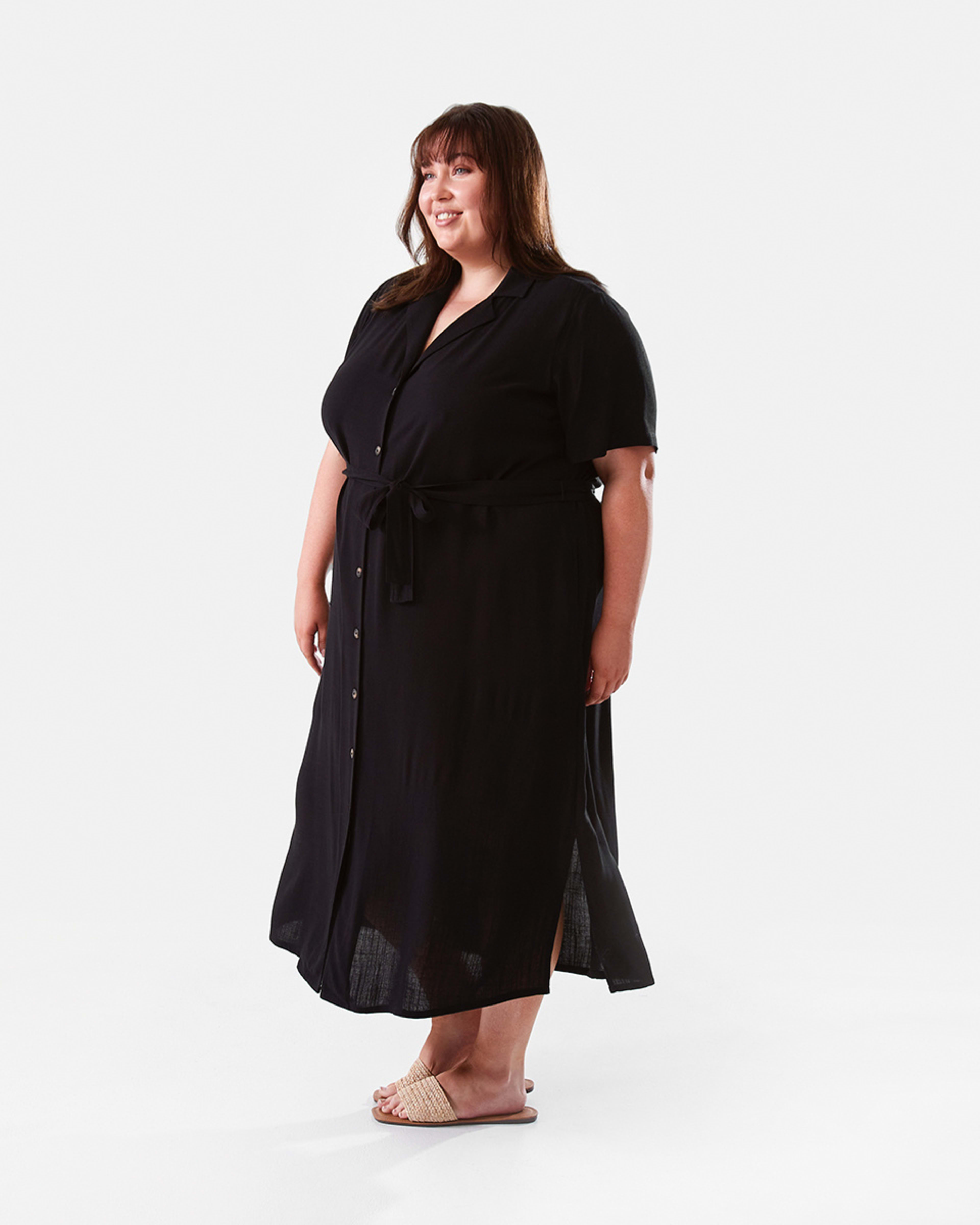 Curve Short Sleeve Tie Midi Dress Kmart NZ