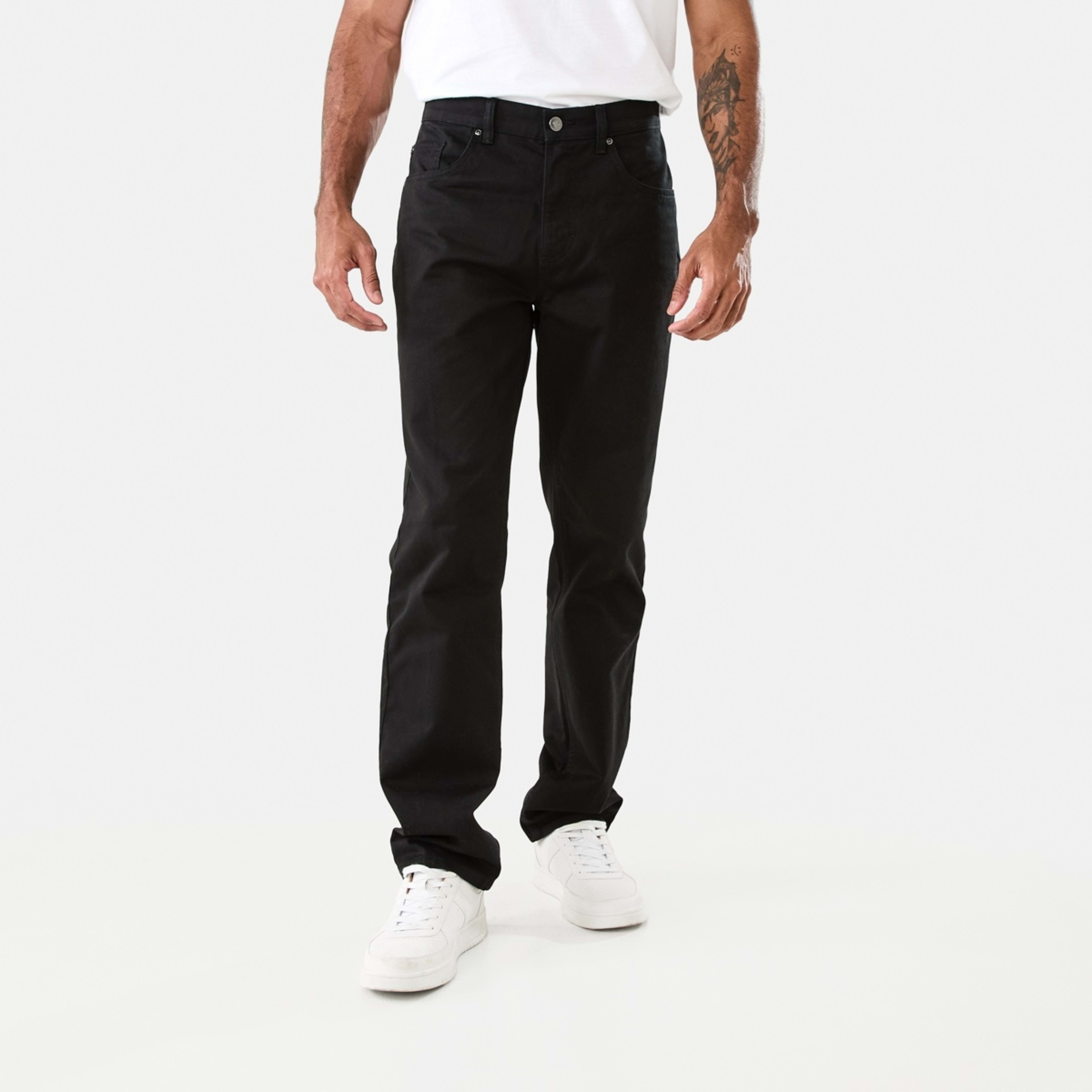 1 Regular Straight Coloured Jeans Solid Black, 1 of 6