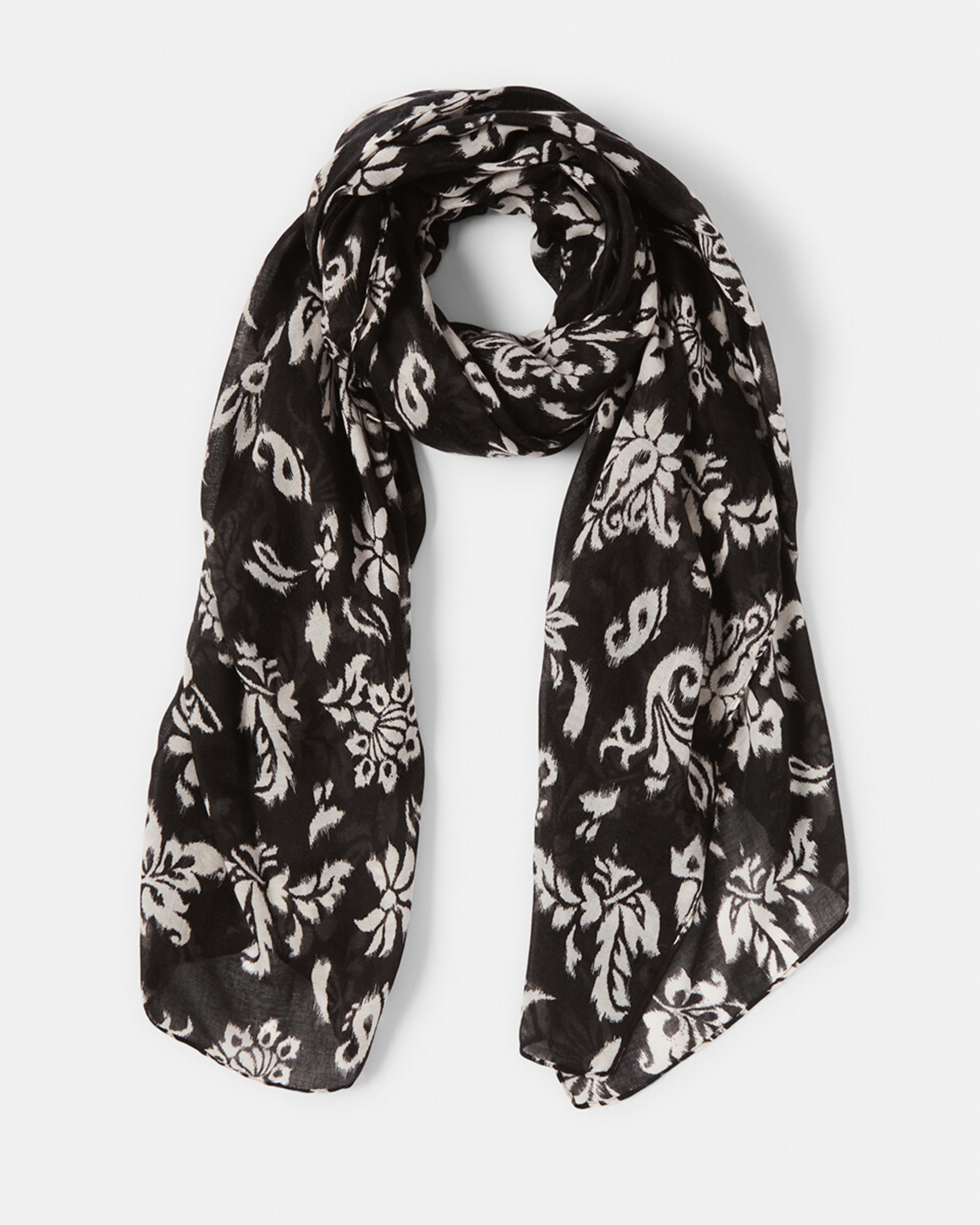 1 Large Lightweight Scarf FLORAL IKAT BLACK, 1 of 3