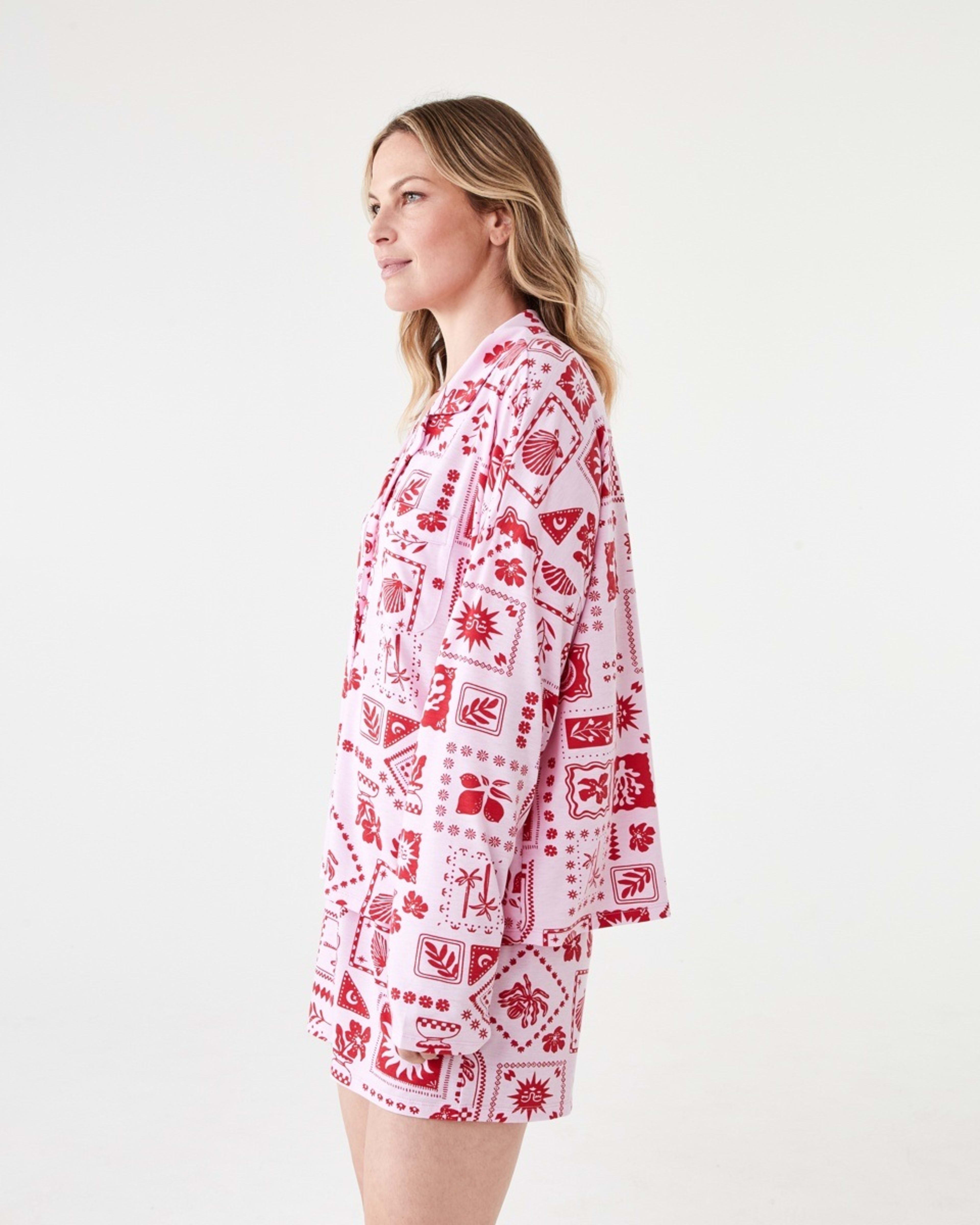 2 Long Sleeve Top and Shorts Comfort Pyjama Set VACAY STAMP PINK LADY, 2 of 8