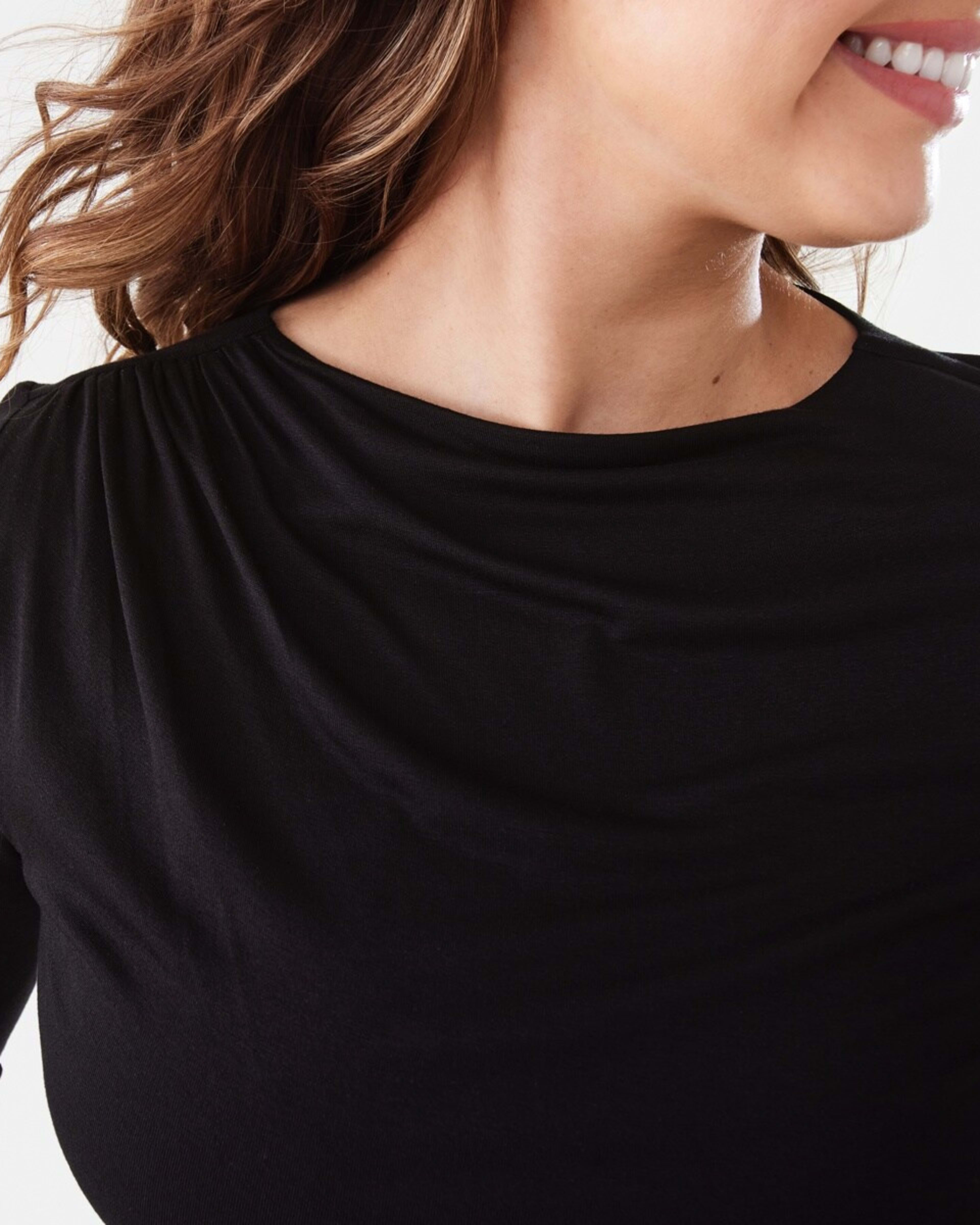 6 Long Sleeve Ruched Shoulder Top Black, 6 of 7