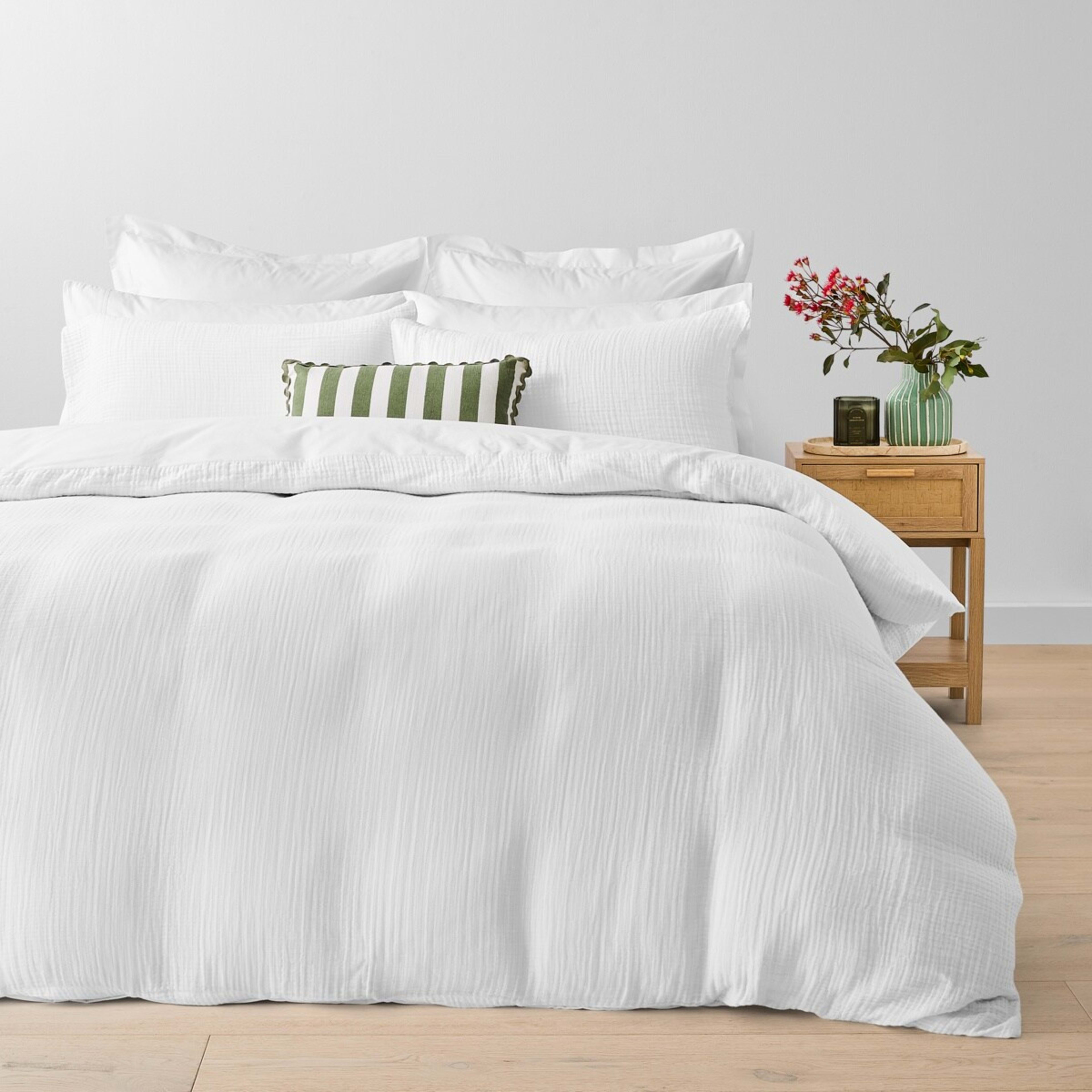 1 Muslin Cotton Quilt Cover Set - Super King Bed, White, 1 of 6
