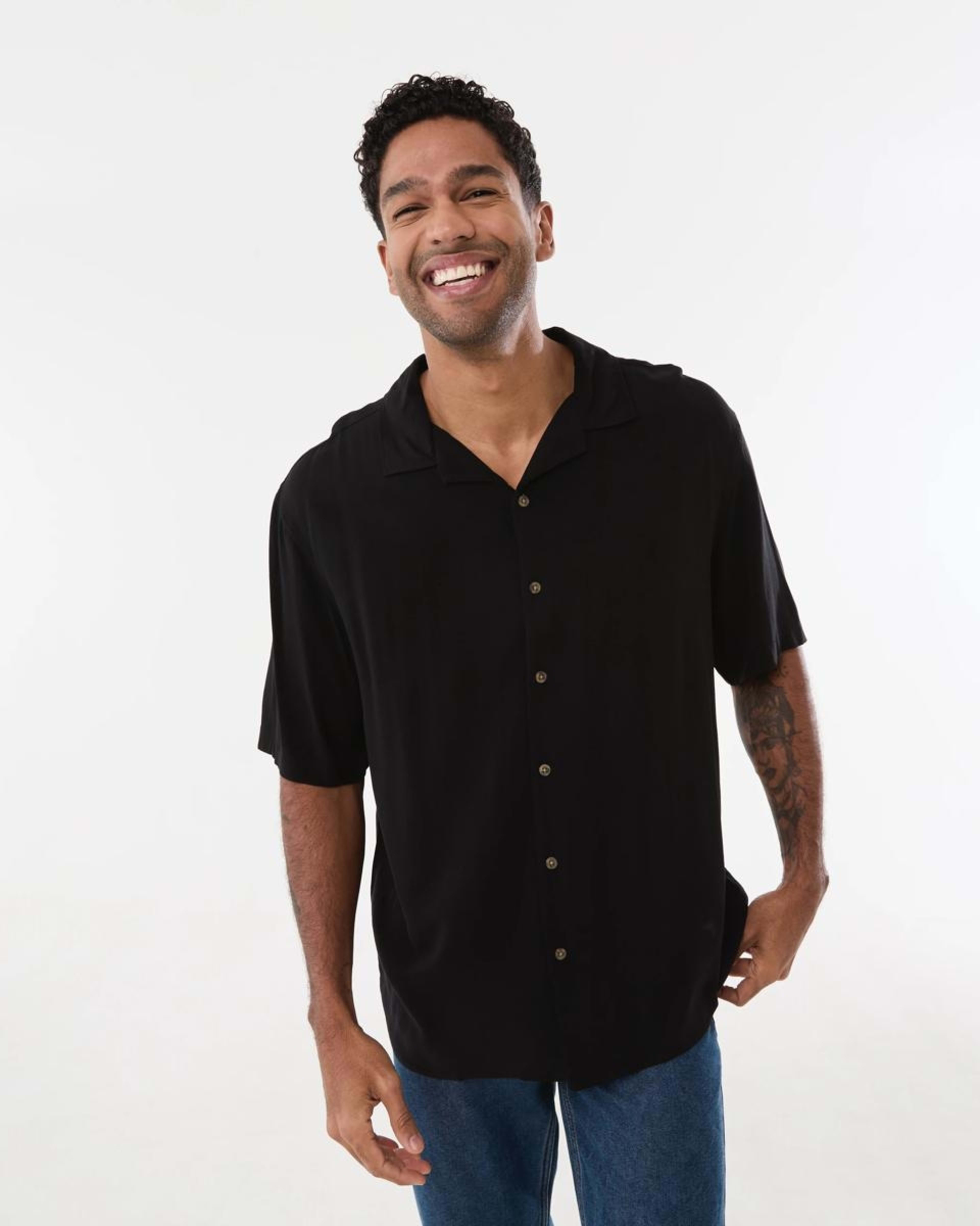 1 Short Sleeve Plain Resort Shirt BLACK