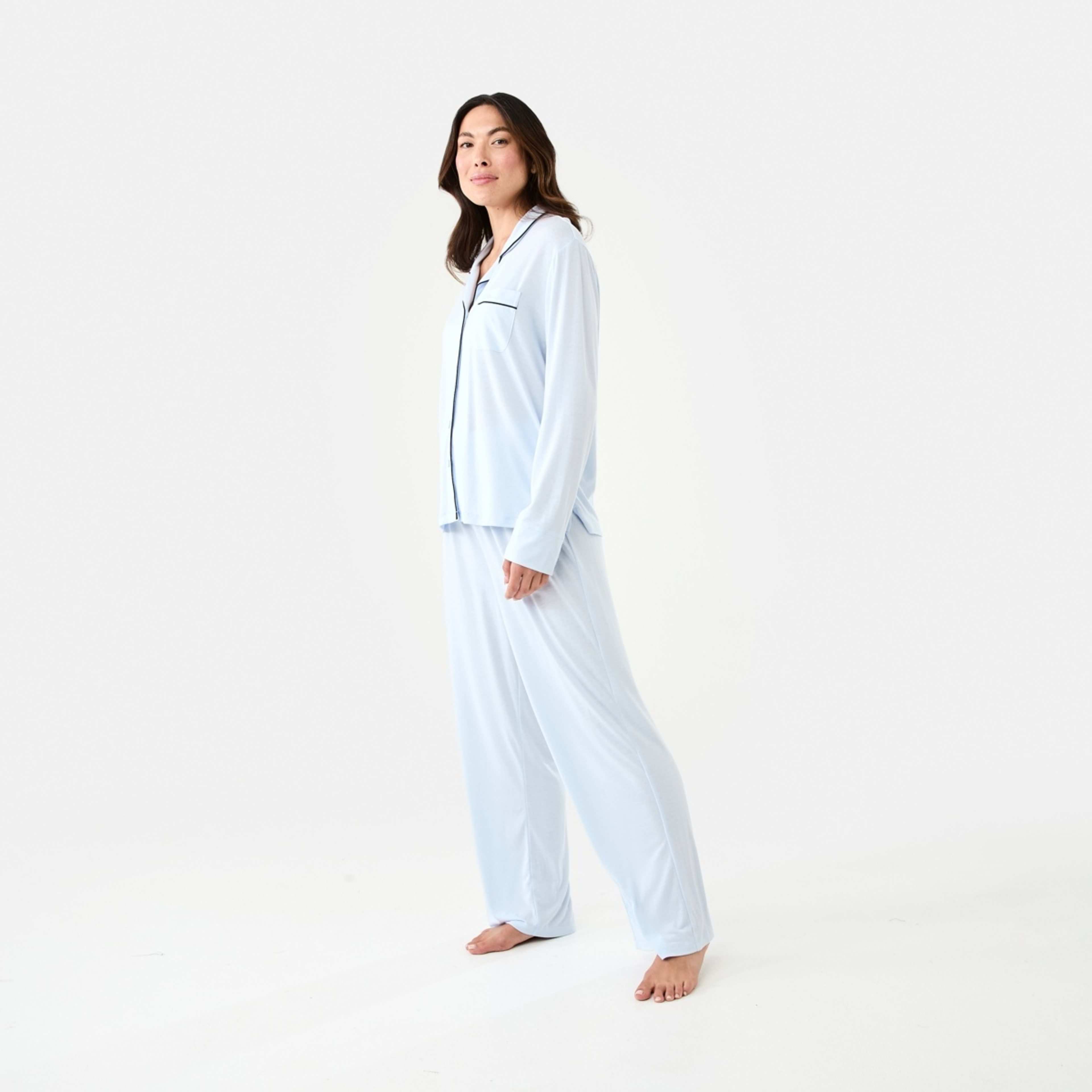 2 Long Sleeve Top and Pants Comfort Pyjama Set Halo Blue, 2 of 8