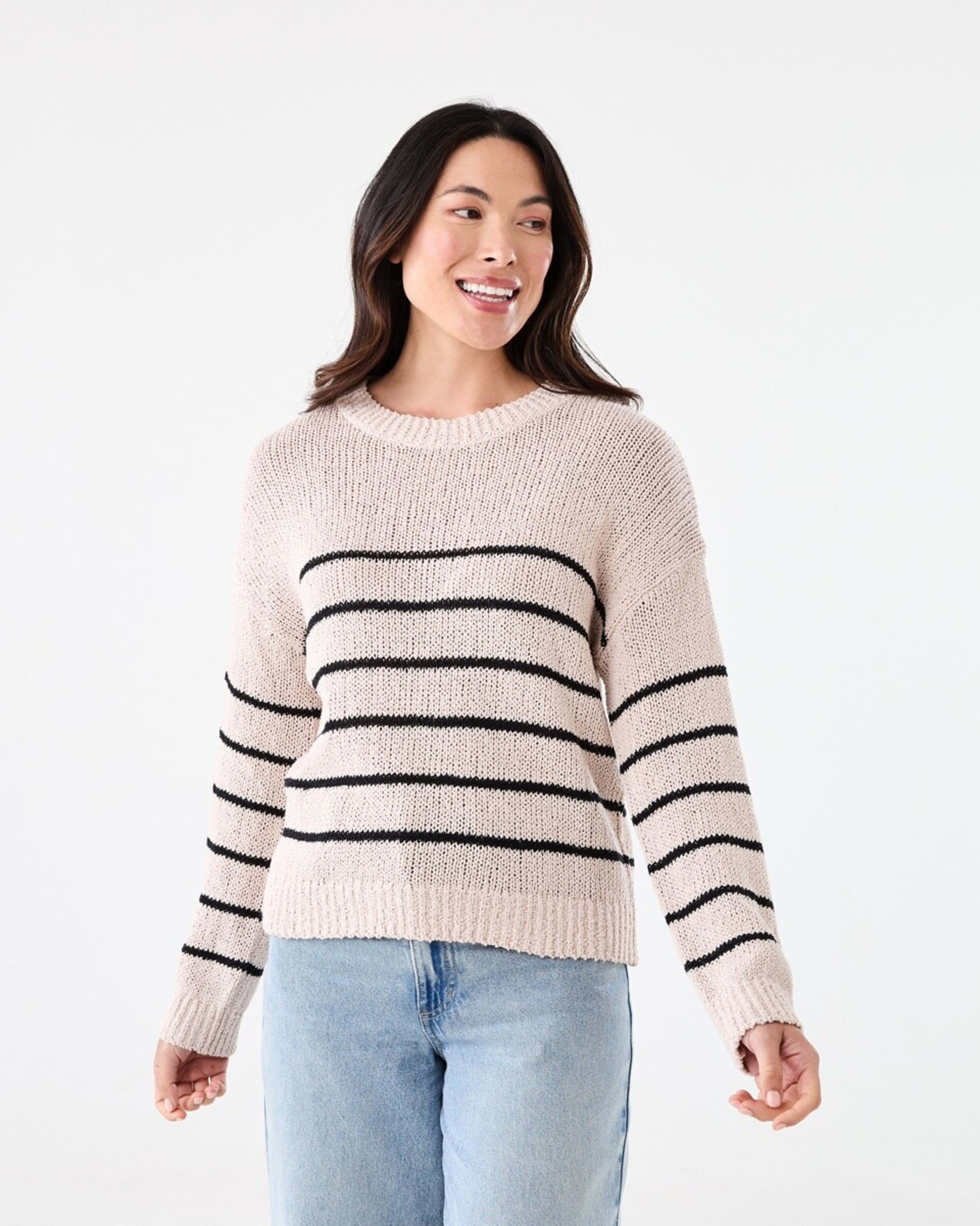 1 Cotton Slub Crew Jumper Bge Bk Stp, 1 of 5