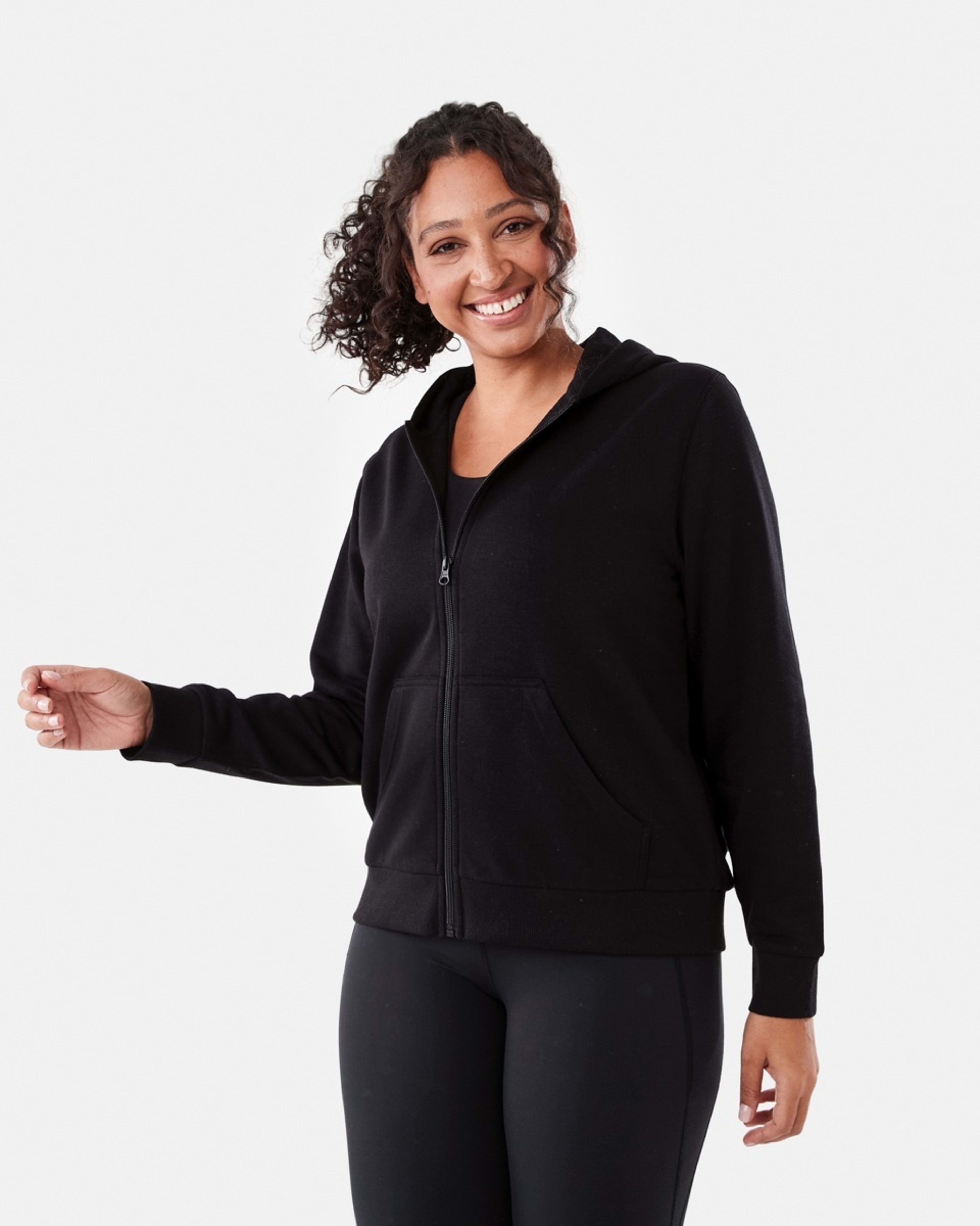 3 Active Womens Zip Through Hoodie BLACK, 3 of 7