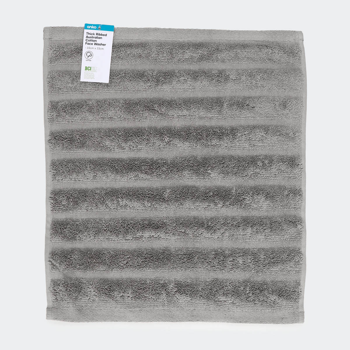 Thick Ribbed Australian Cotton Face Washer Silver Kmart