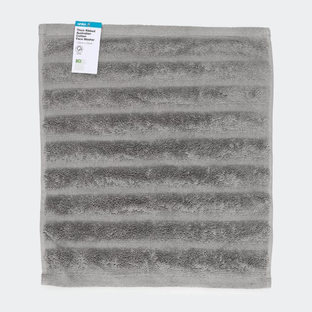 Thick Ribbed Australian Cotton Face Washer Silver Kmart