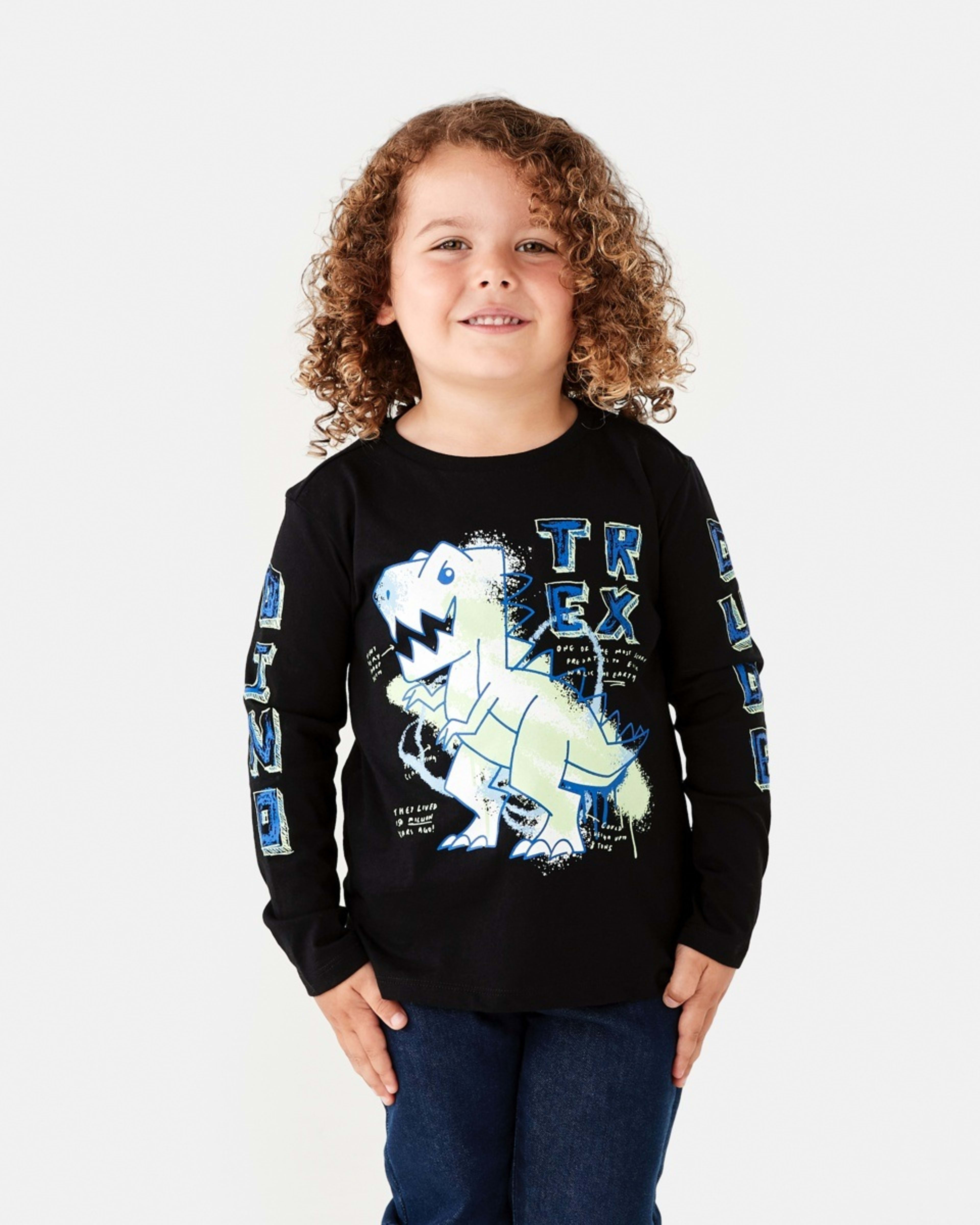 1 Long Sleeve Print T-shirt Dino Graffiti Black