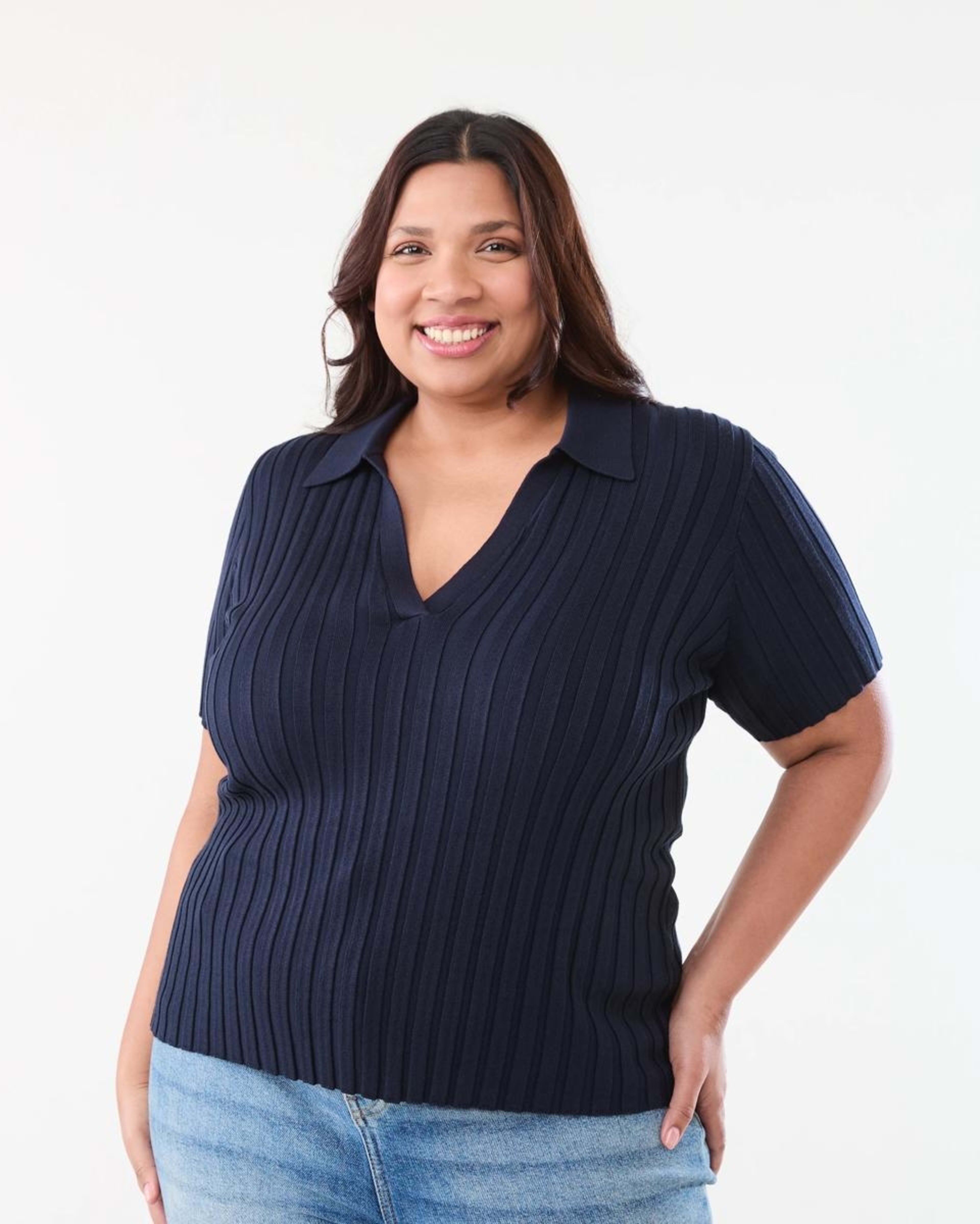 1 Curve Short Sleeve Polo Top NAVY BLAZER, 1 of 5