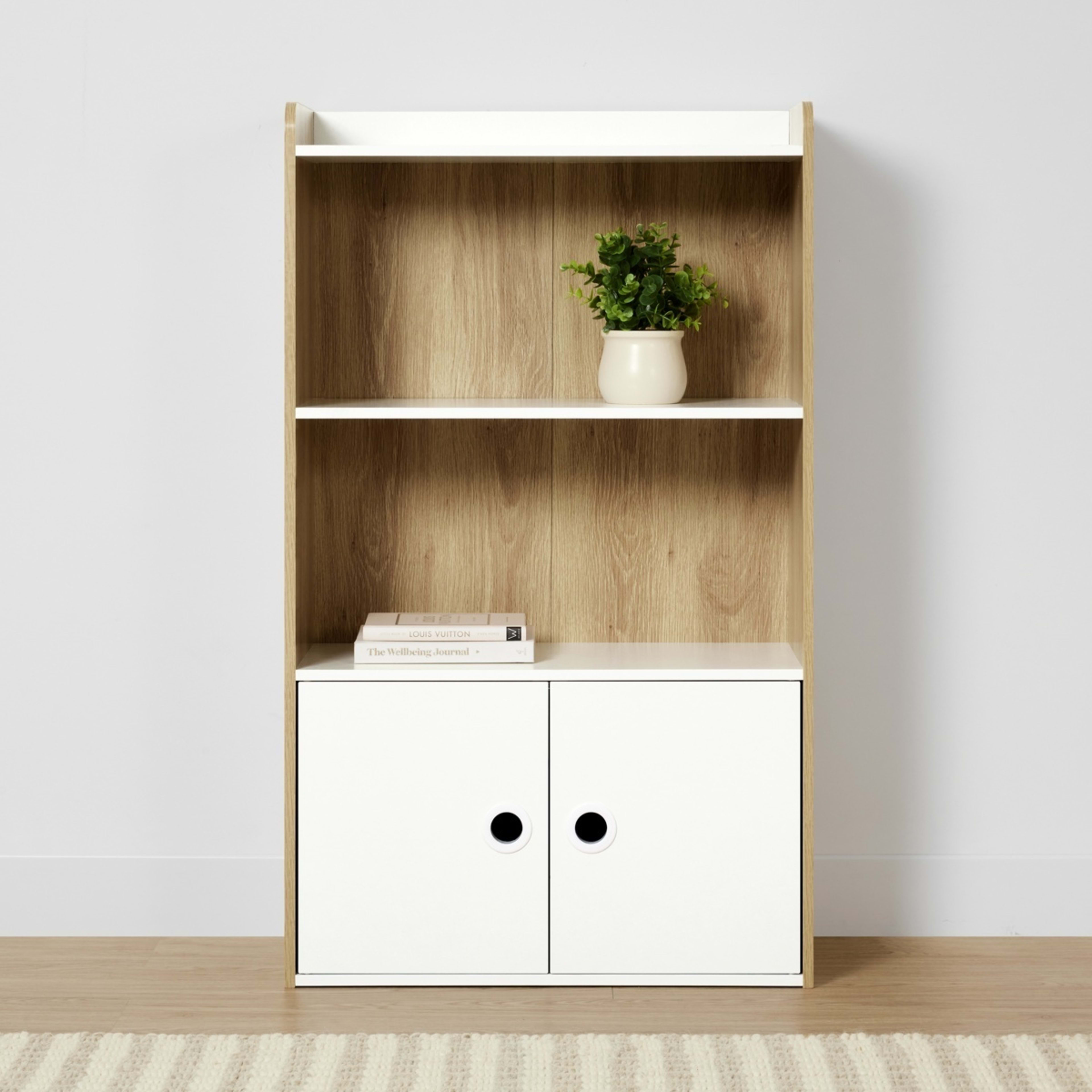1 Oak Look and White Shelf with Cupboard