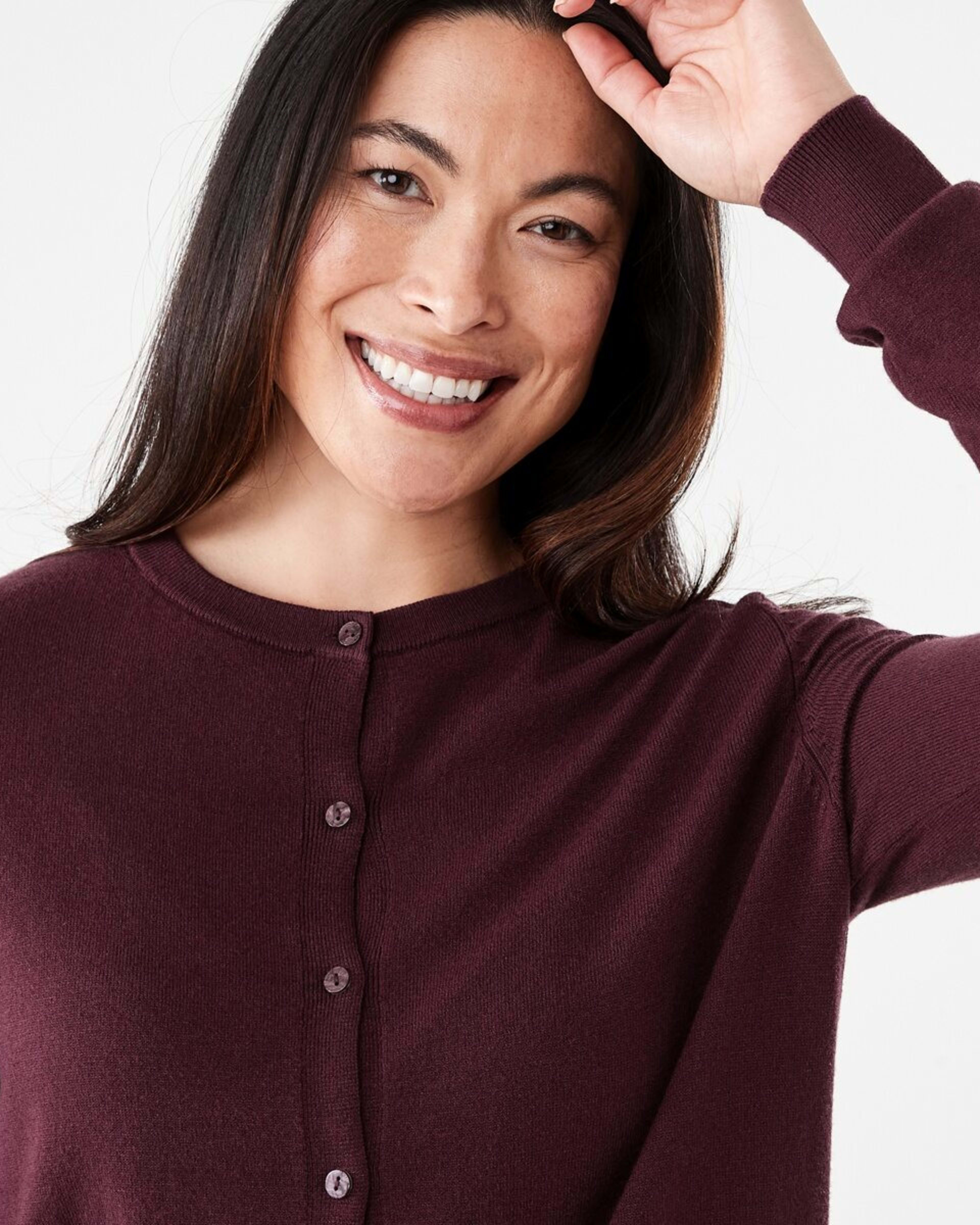 4 Lightweight Crew Neck Cardigan Mulberry, 4 of 6