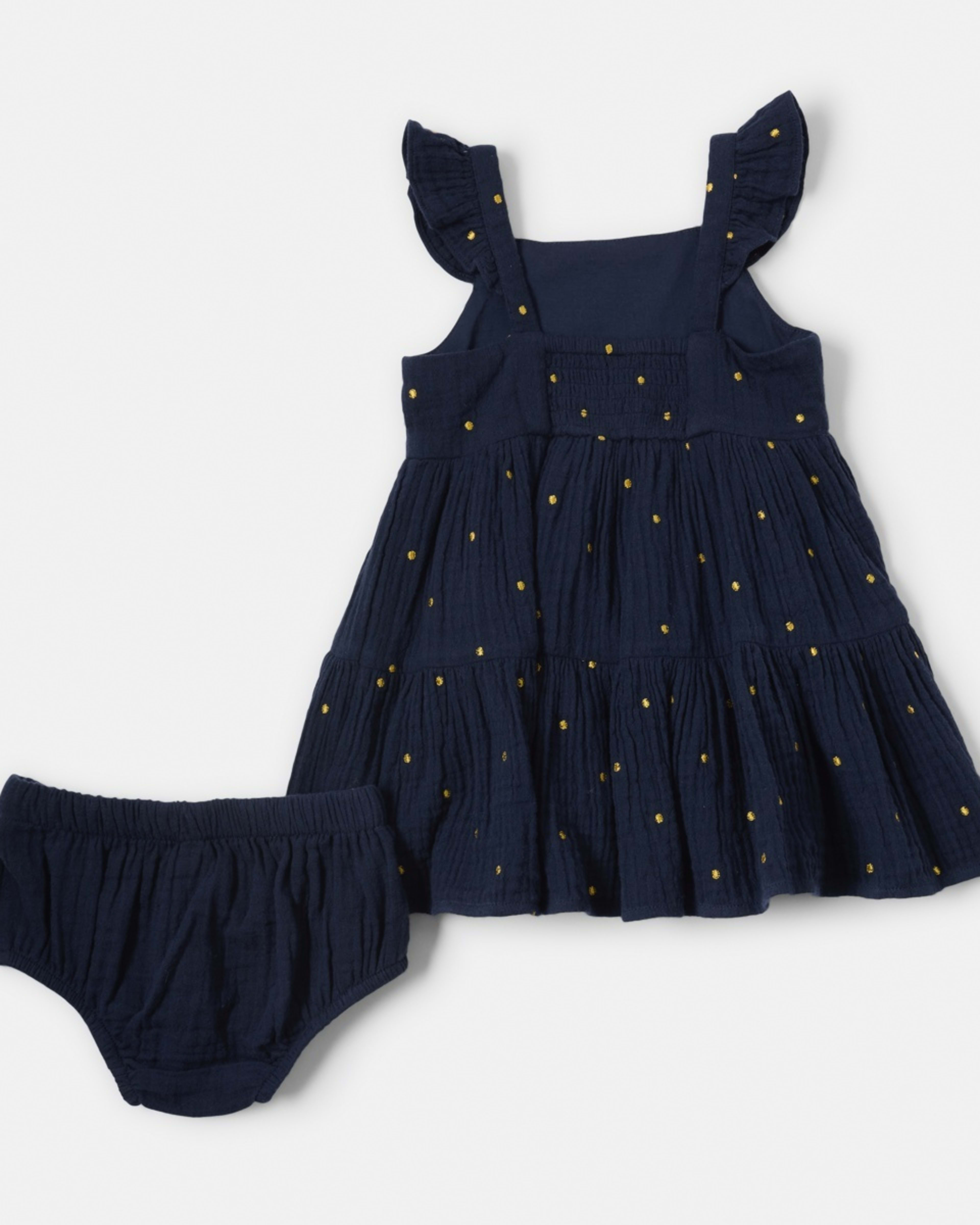 2 Tiered Dress Navy Dots, 2 of 7