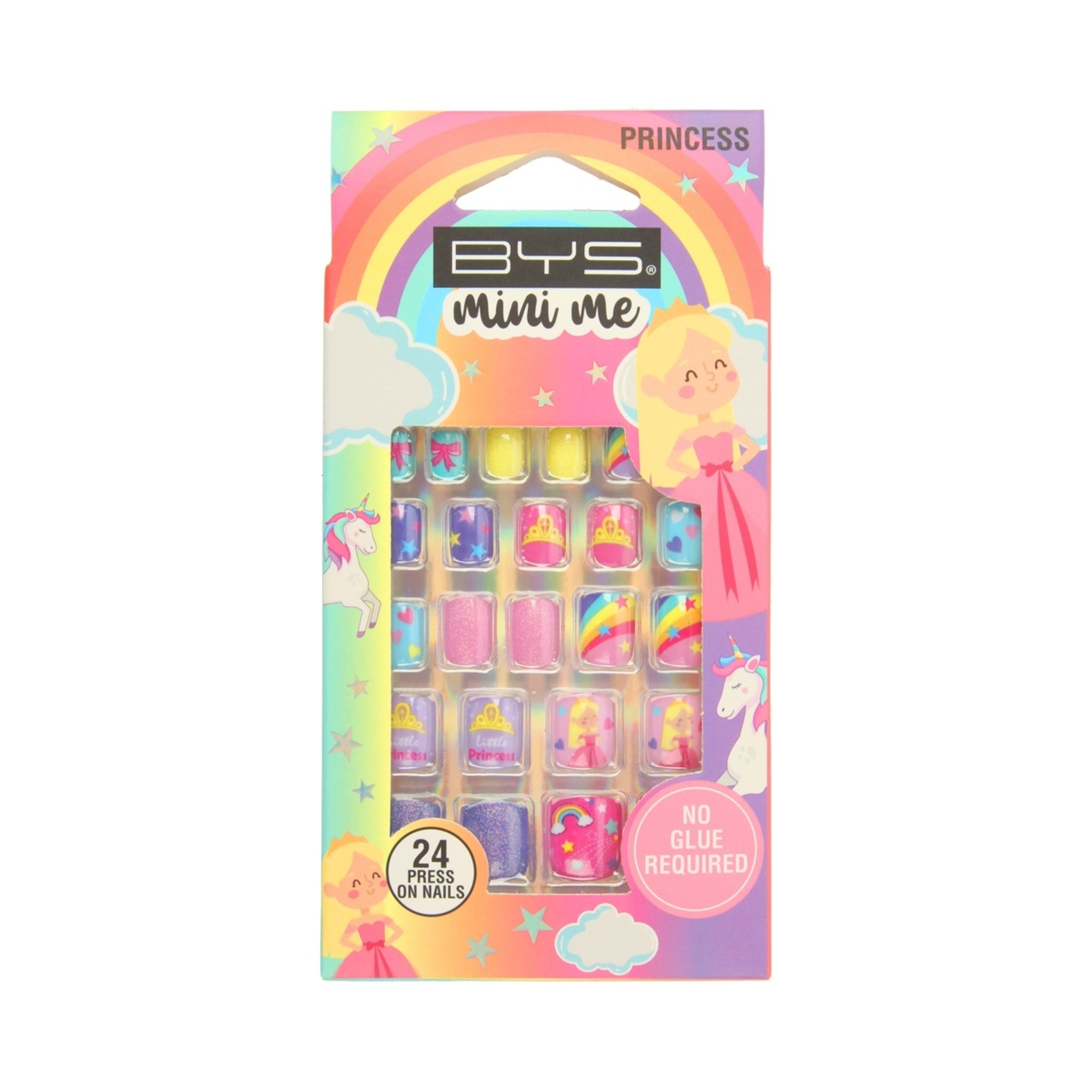 1 BYS Mini Me 24 Pack Press on Nails - Princess, Square Shape