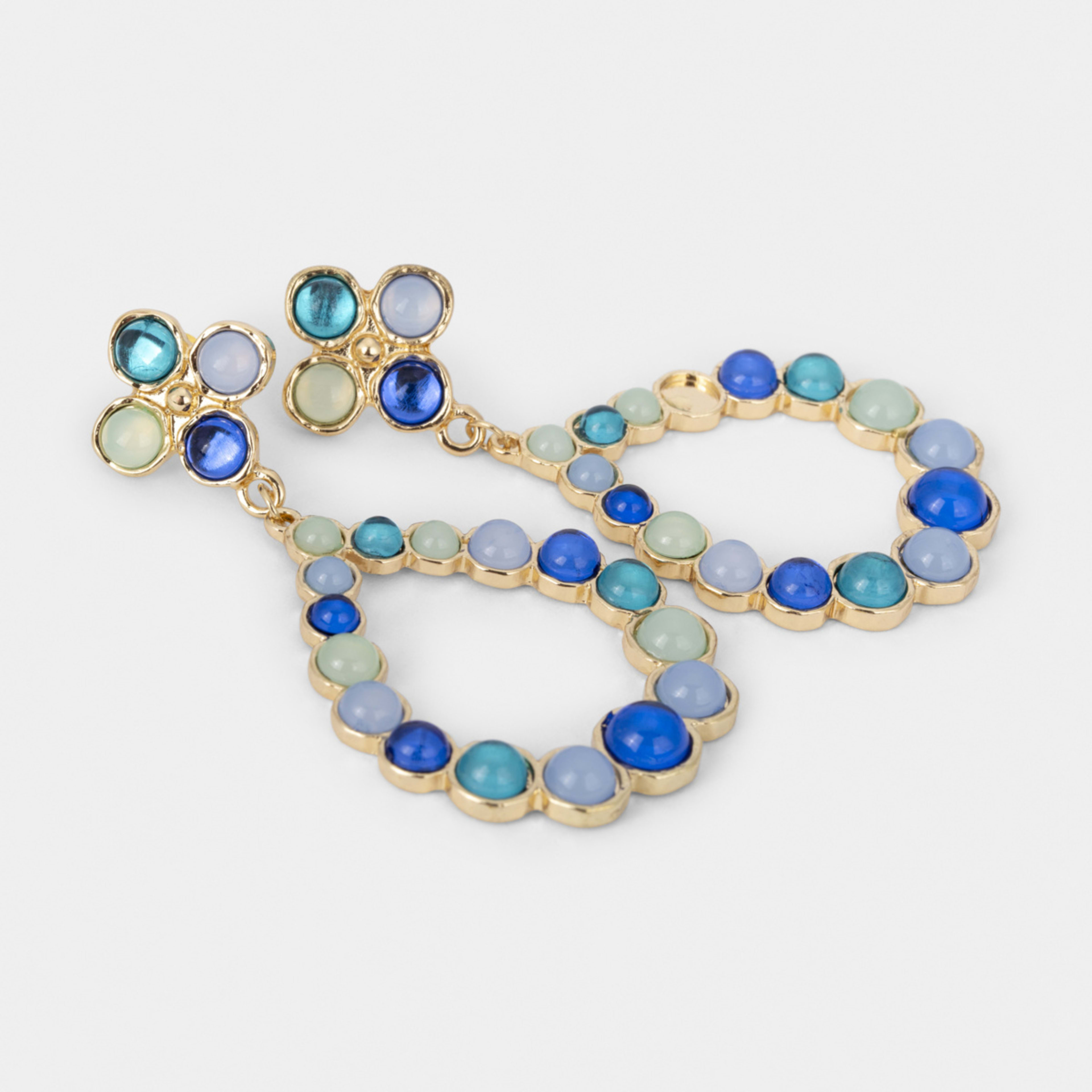 2 Flower Tear Drop Earrings - Gold Tone and Pale Blue, 2 of 5