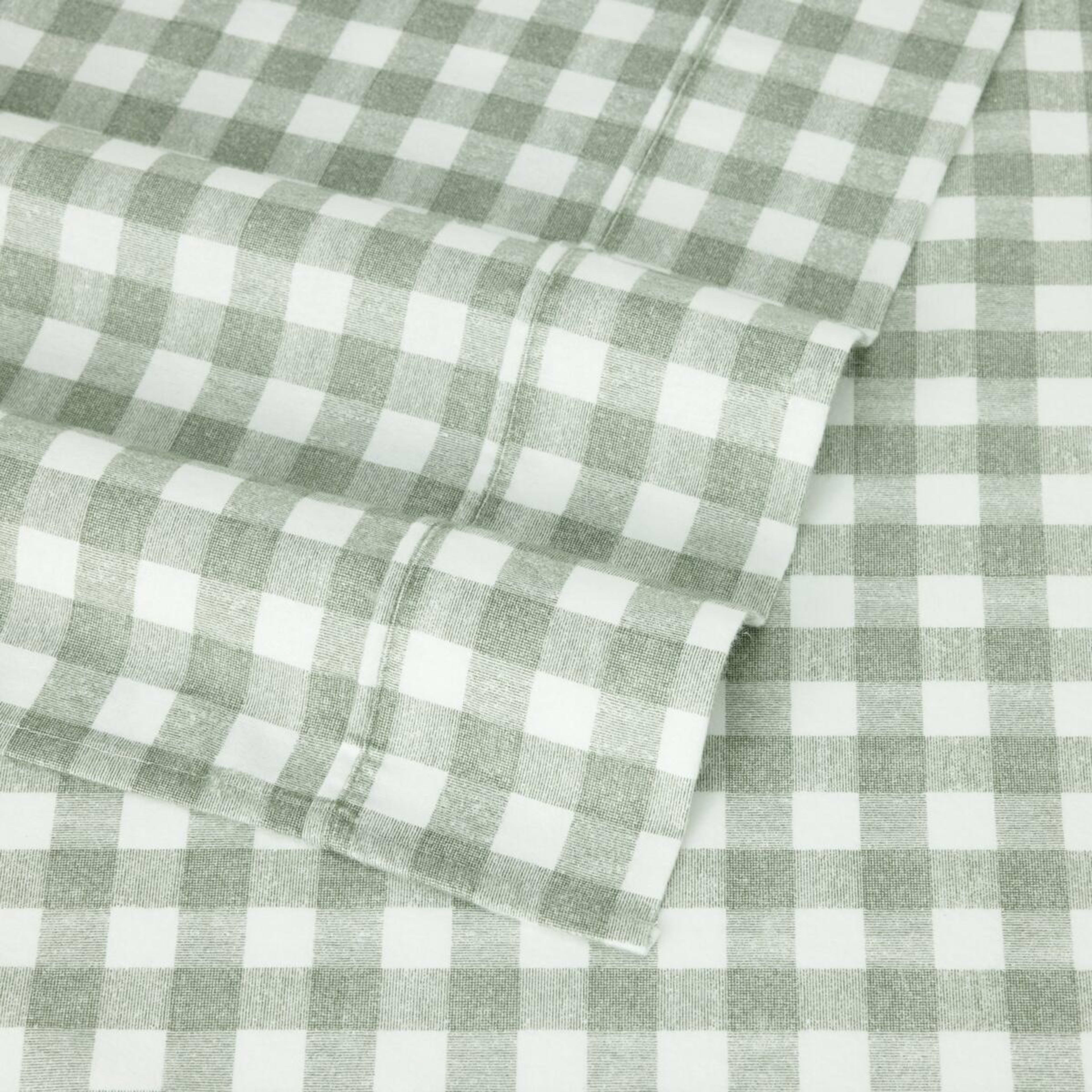 4 Gingham Flannelette Cotton Sheet Set - Queen Bed, Green, 4 of 8
