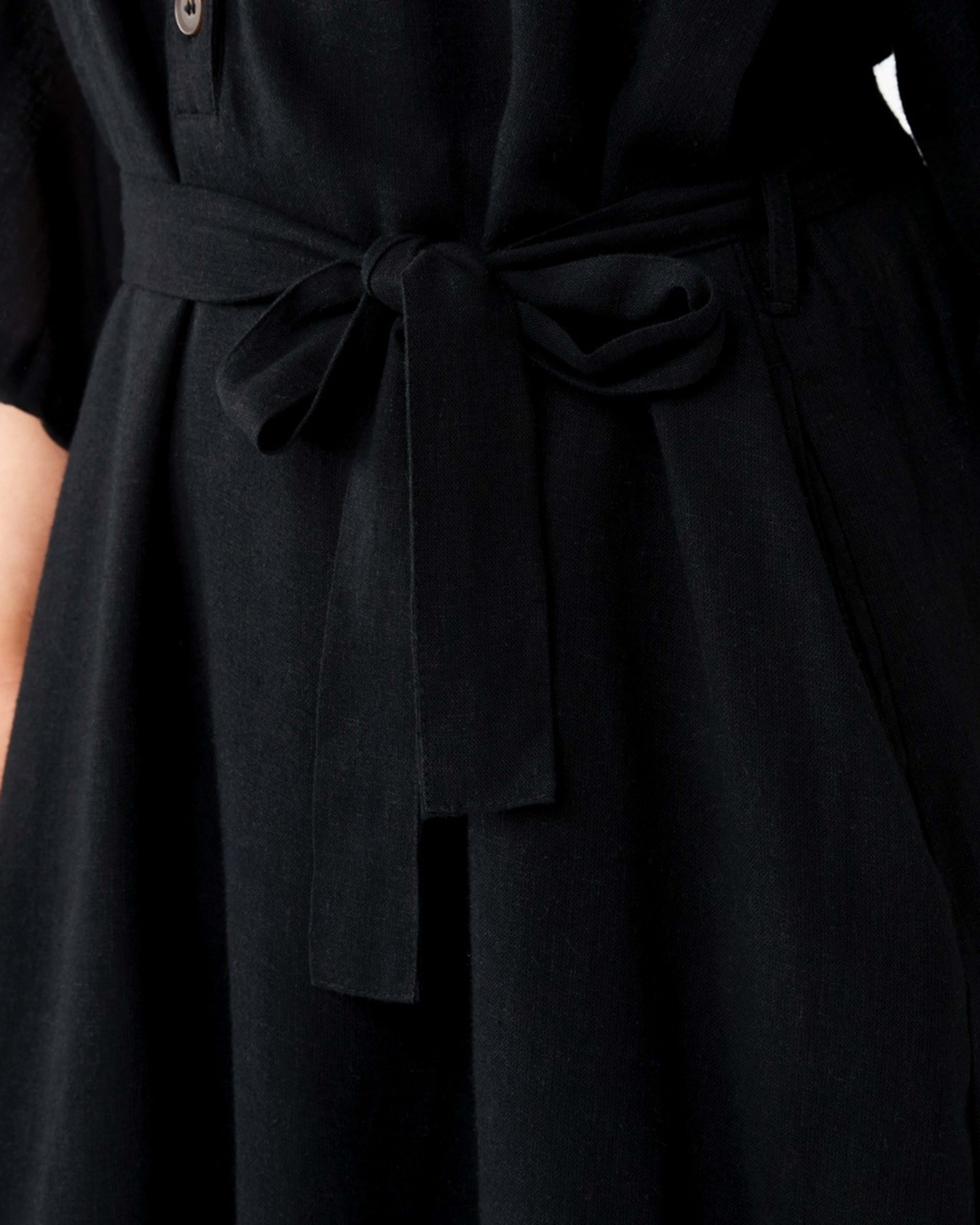 7 Elbow Sleeve Linen Blend Mini Dress BLACK, 7 of 10