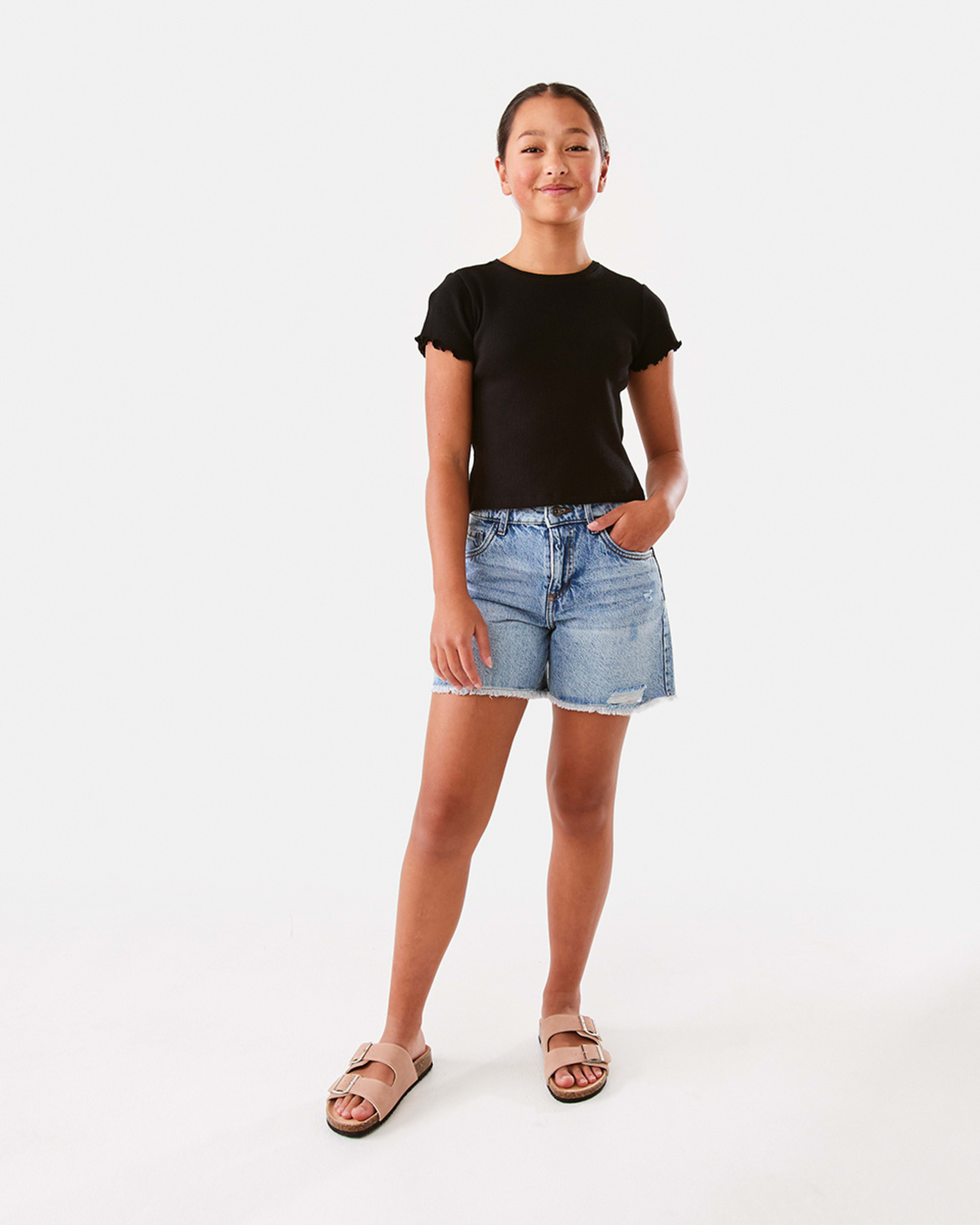 6 Short Sleeve Rib Top Black, 6 of 9