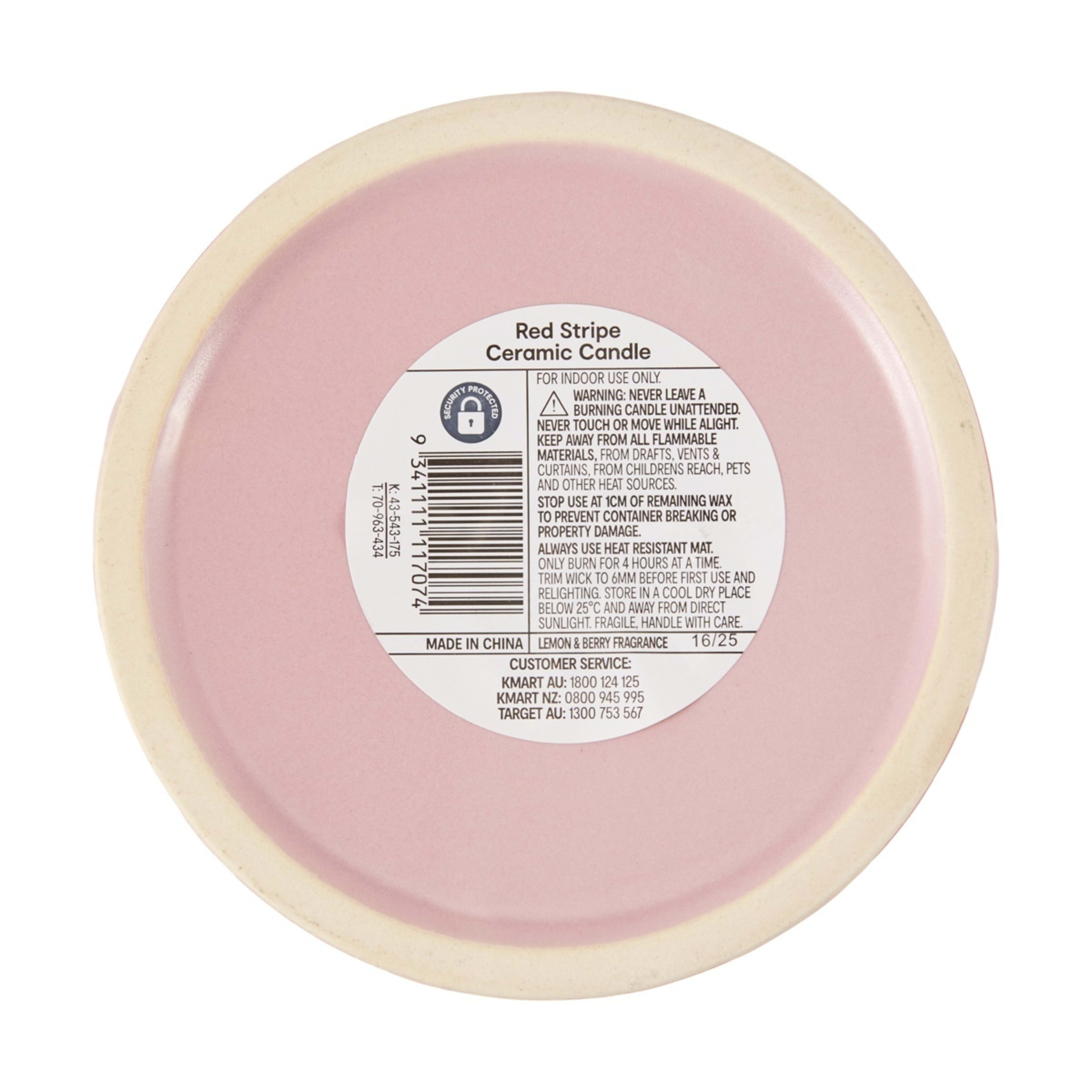 4 Lemon and Berry Red Stripe Ceramic Candle, 4 of 4
