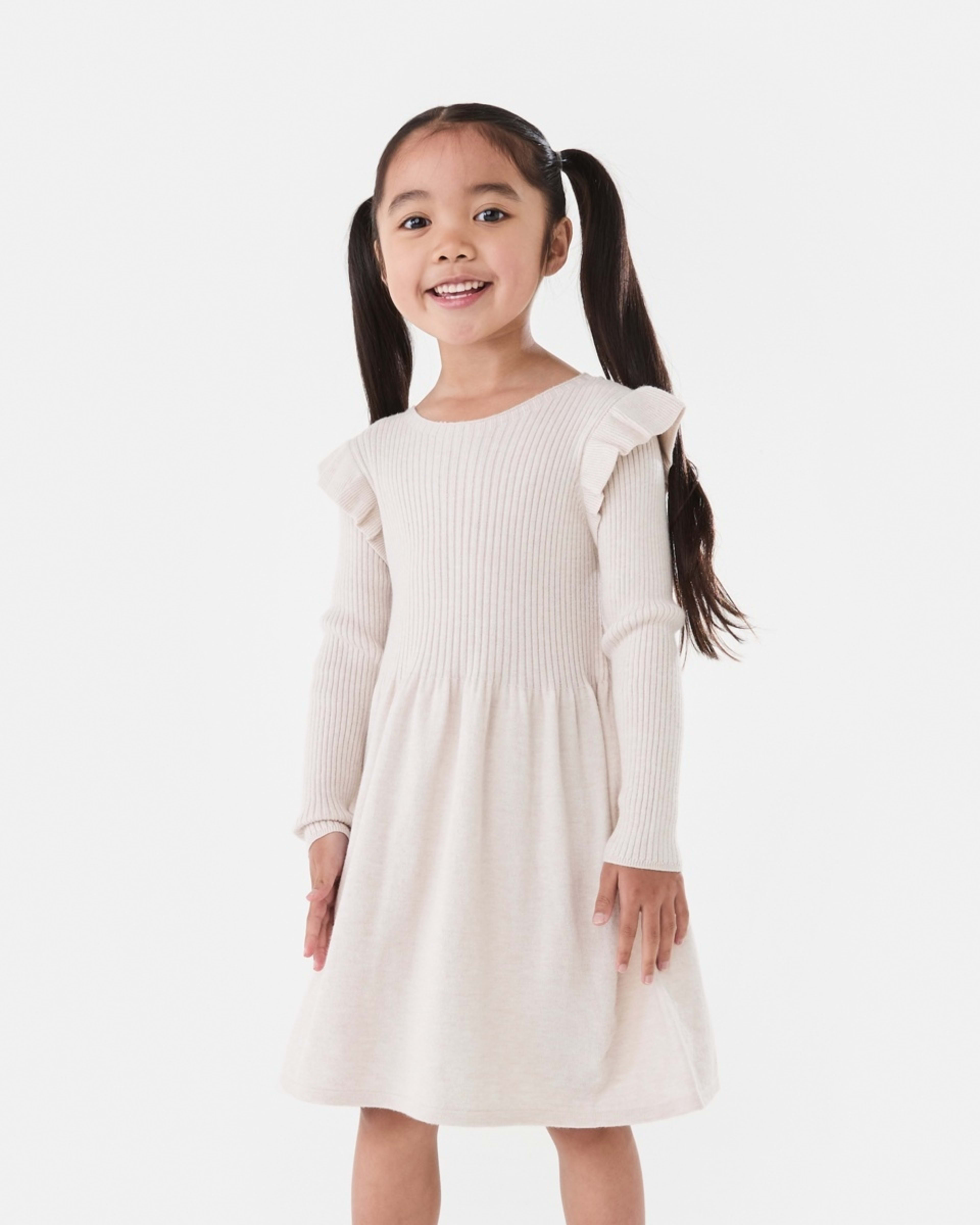 1 Long Sleeve Viscose Knit Dress Crm Marle