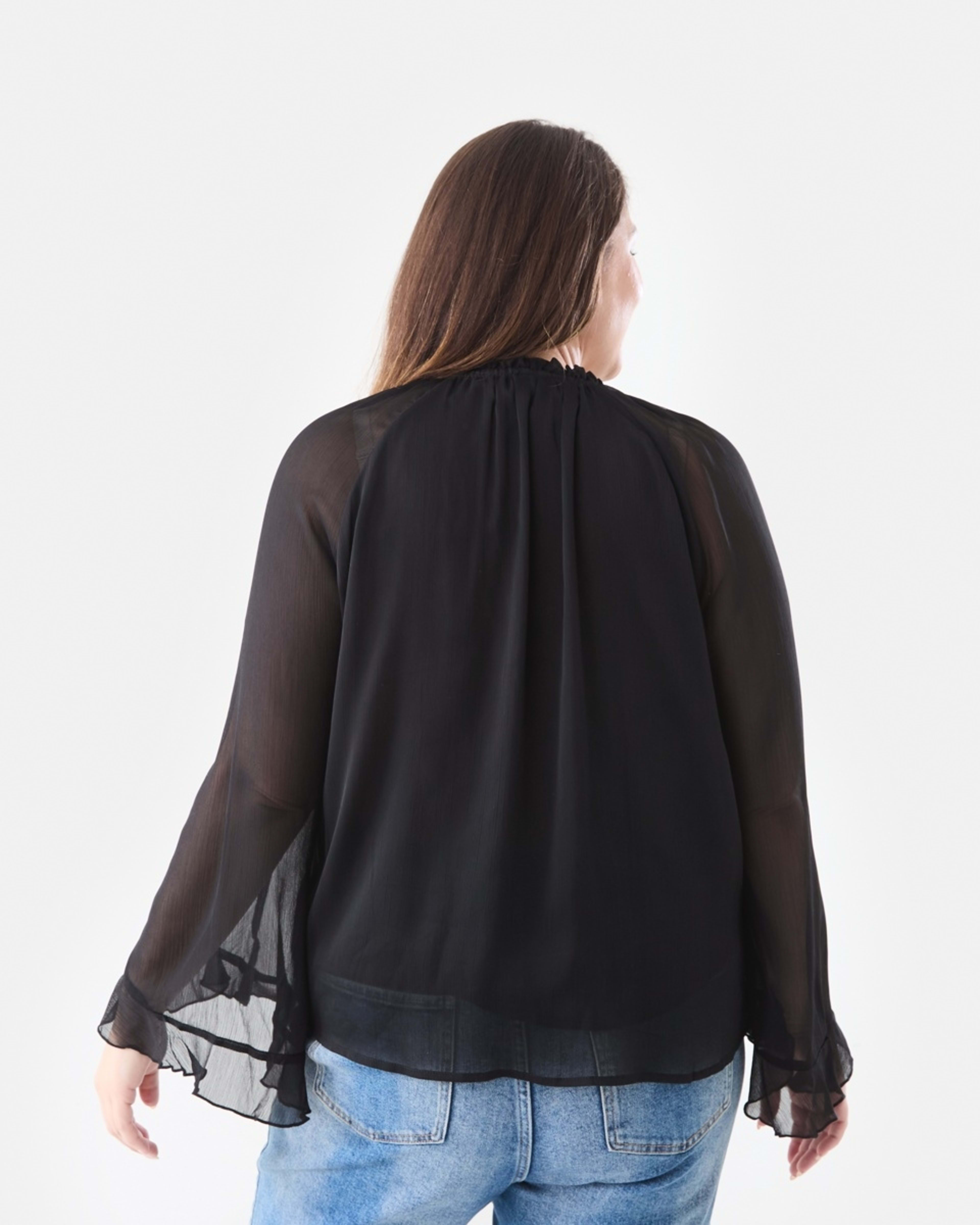 3 Long Sleeve Frill Blouse Black, 3 of 6