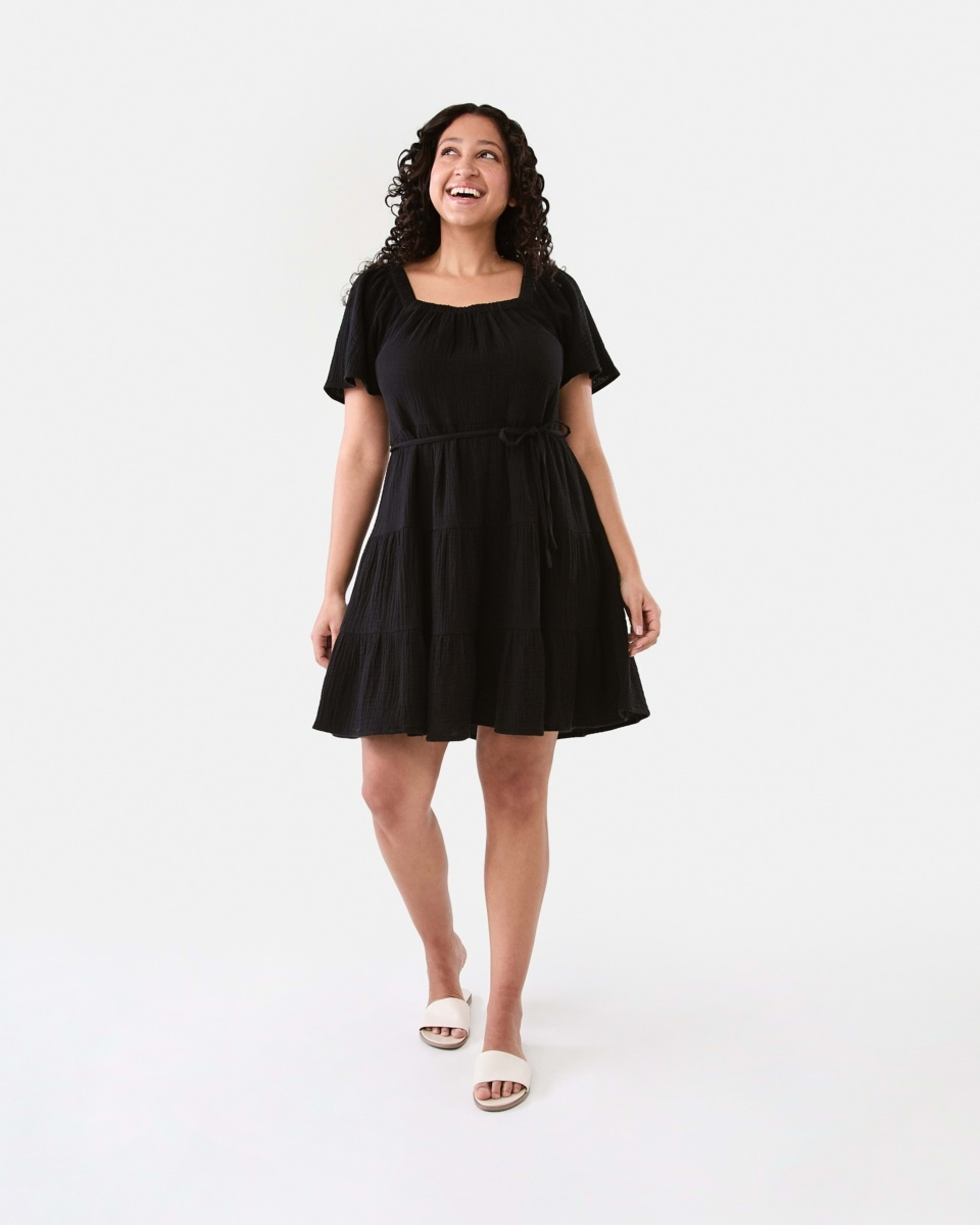 7 Short Sleeve Double Cloth Mini Dress Black, 7 of 7