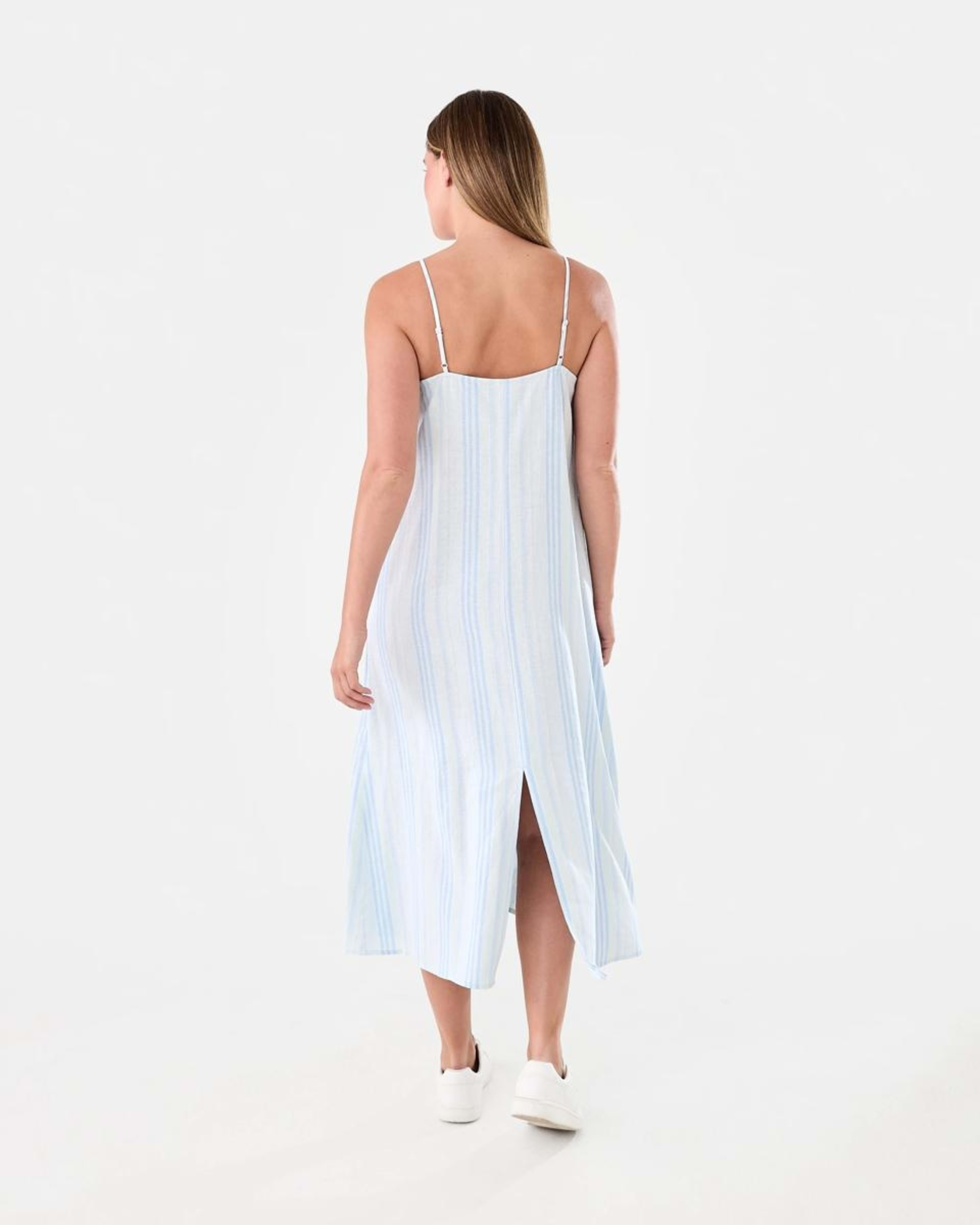 3 Sleeveless V-Neck Linen Blend Midi Dress Strp Spun, 3 of 7