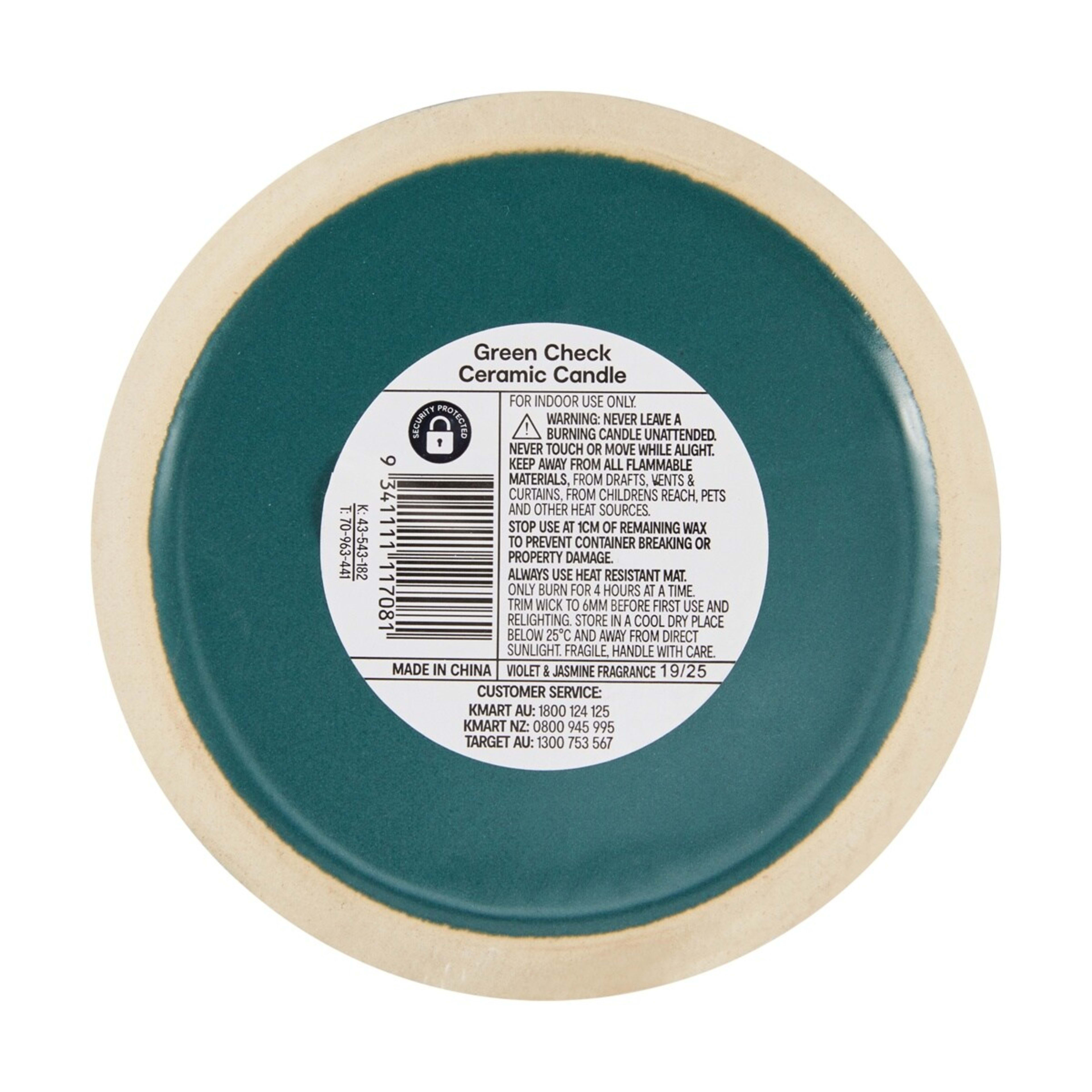5 Violet and Jasmine Green Check Ceramic Candle, 5 of 5