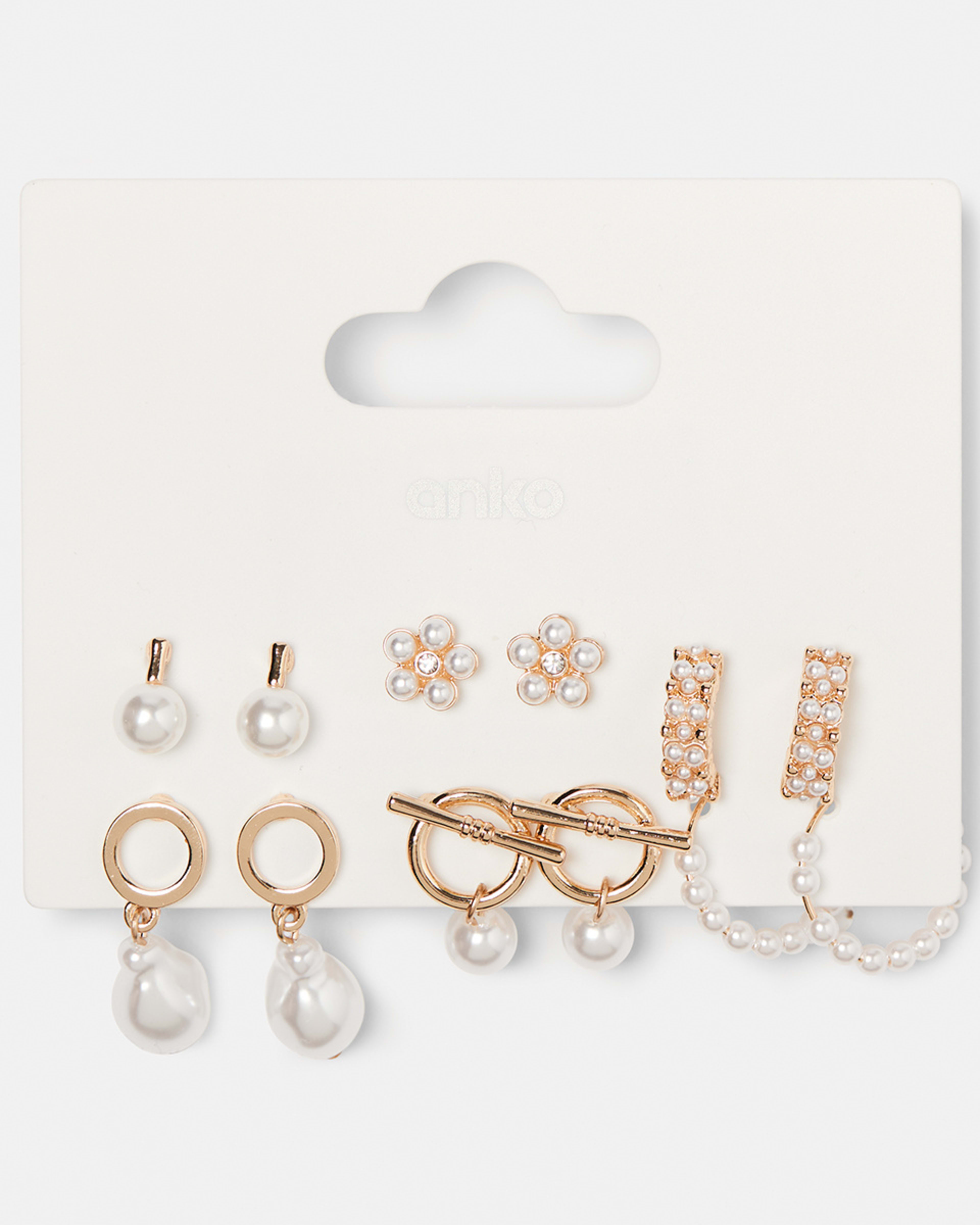 6 Pack Cluster Faux Pearl Stud Earrings Gold Tone Kmart