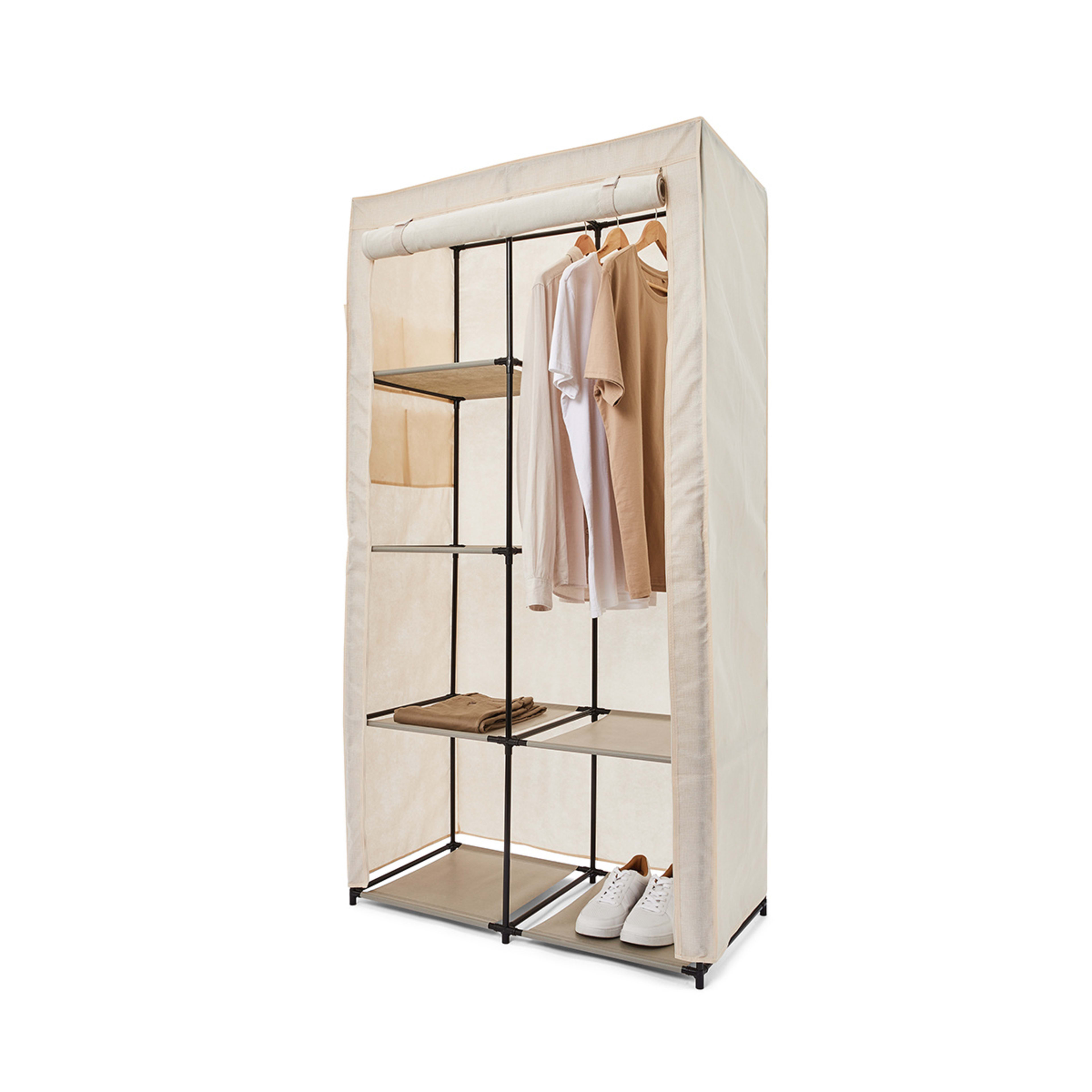 1 Linen Look Covered Wardrobe - Beige