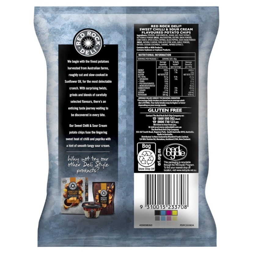 Red Rock Deli Sweet Chilli & Sour Cream Flavoured Potato Chips 45g Kmart
