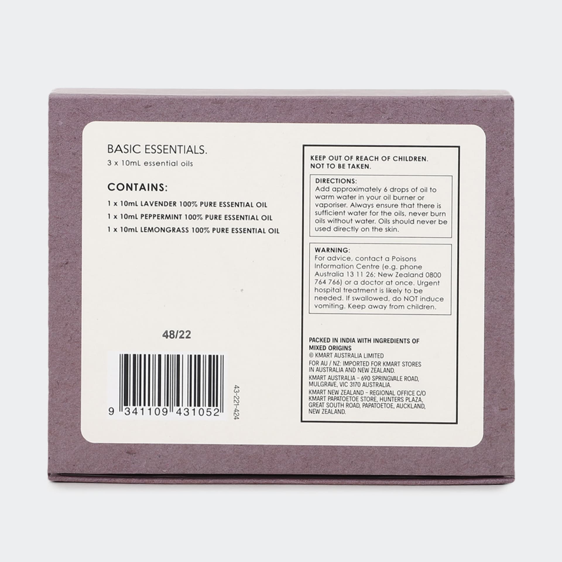 3 Pack Basic Essentials Pure Essential Oil Gift Set 30ml Kmart