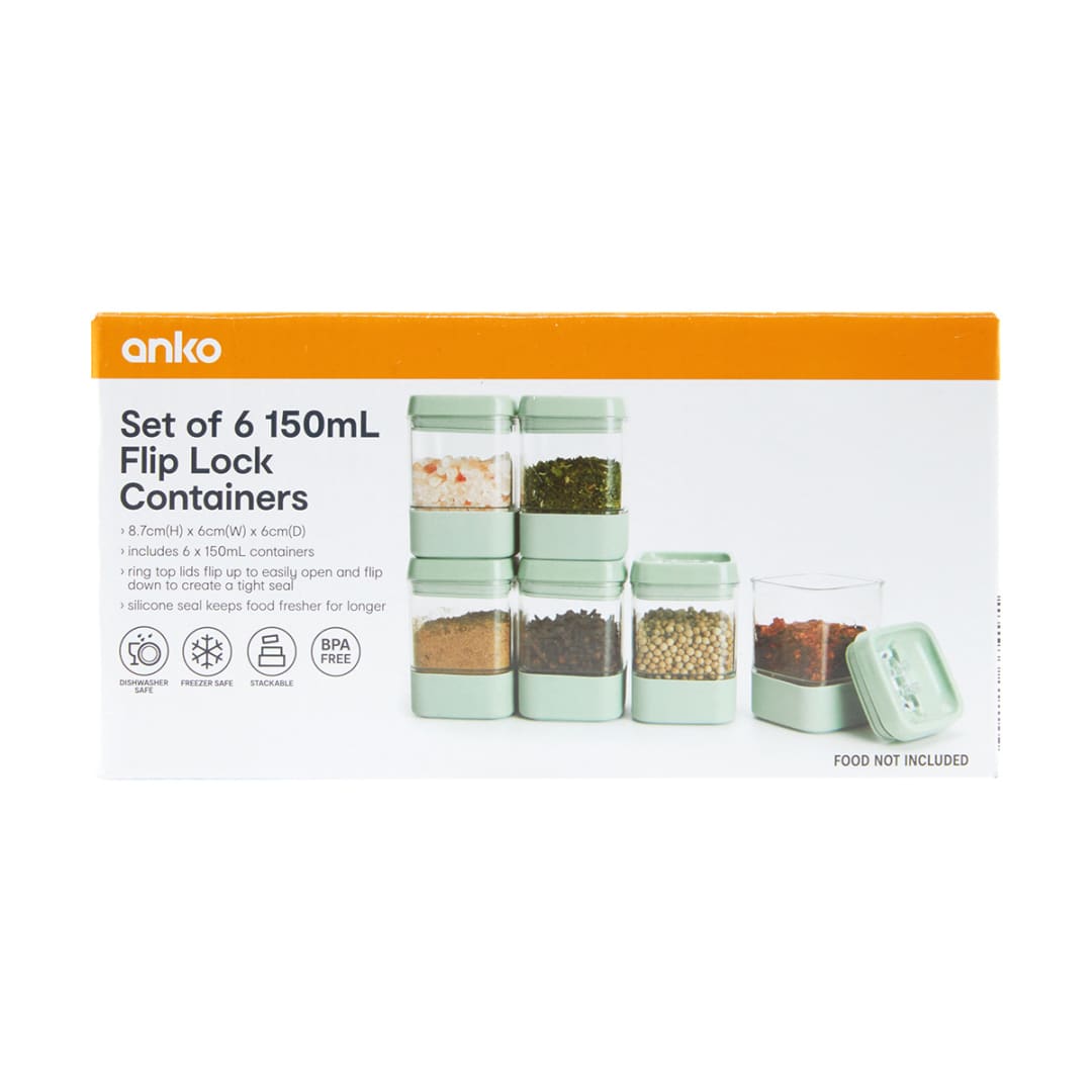 Set of 6 150ml Flip Lock Containers Kmart