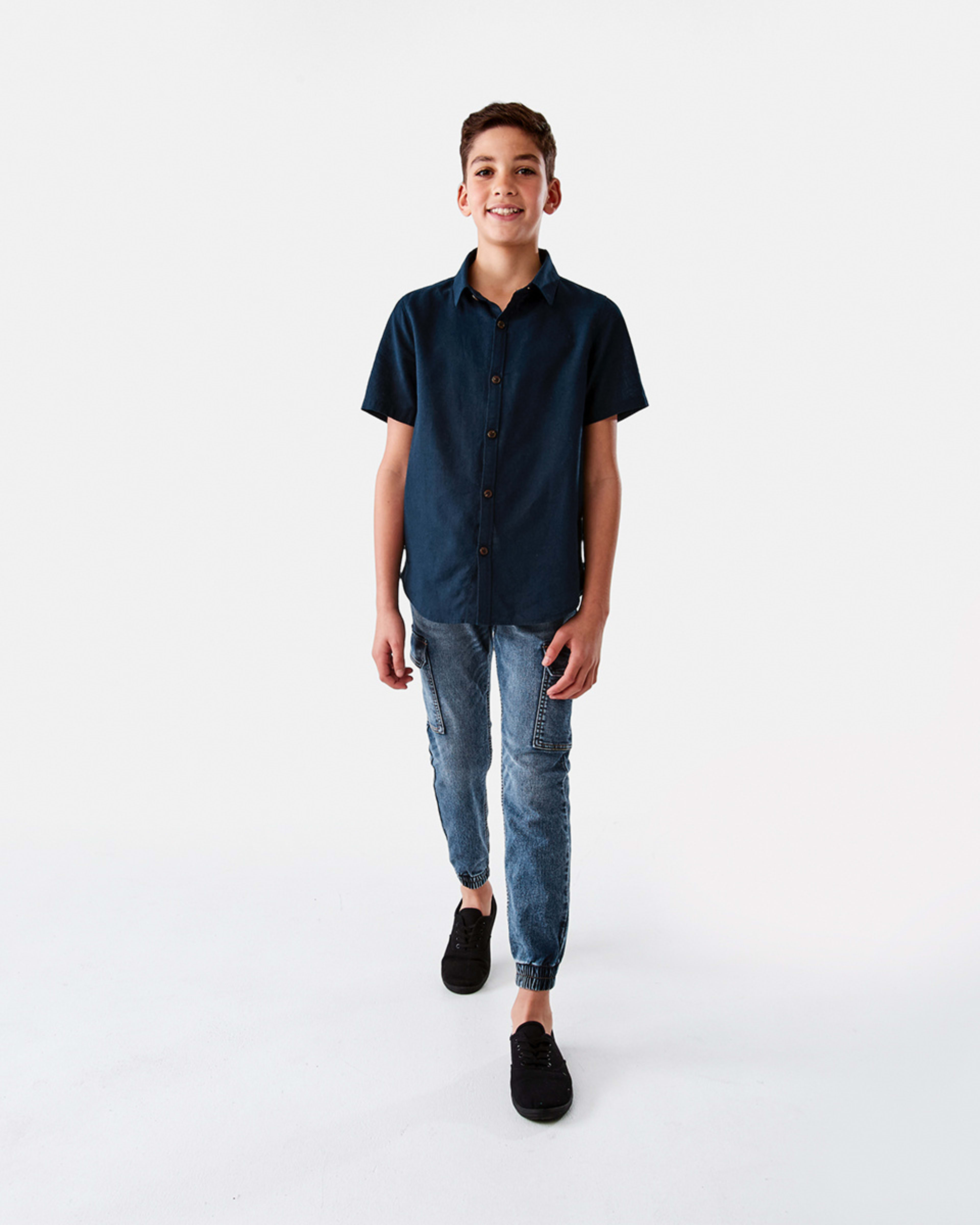 6 Short Sleeve Linen Shirt Dress Navy, 6 of 9
