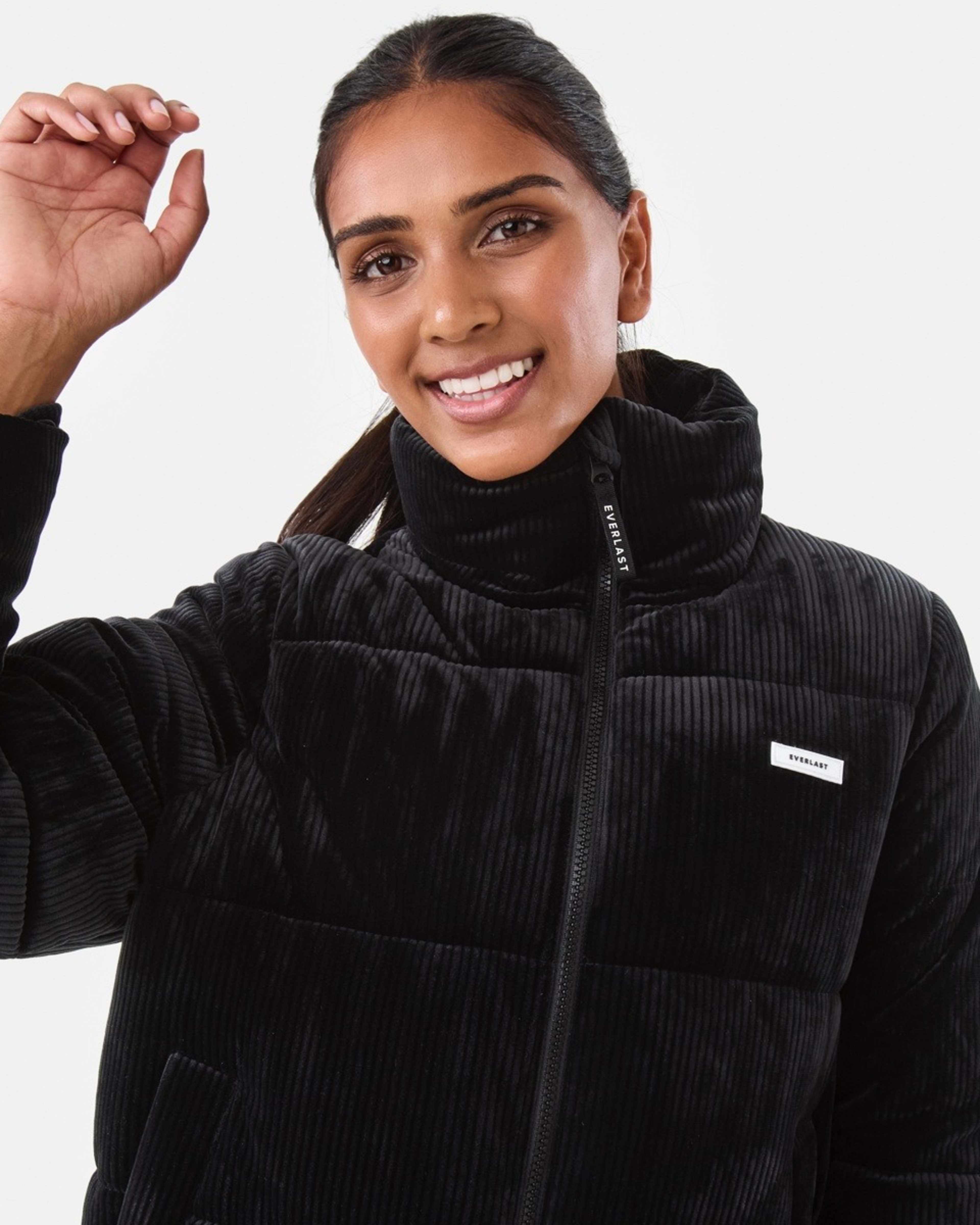 6 Everlast Womens Ribbed Velour Puffer Jacket Black, 6 of 8