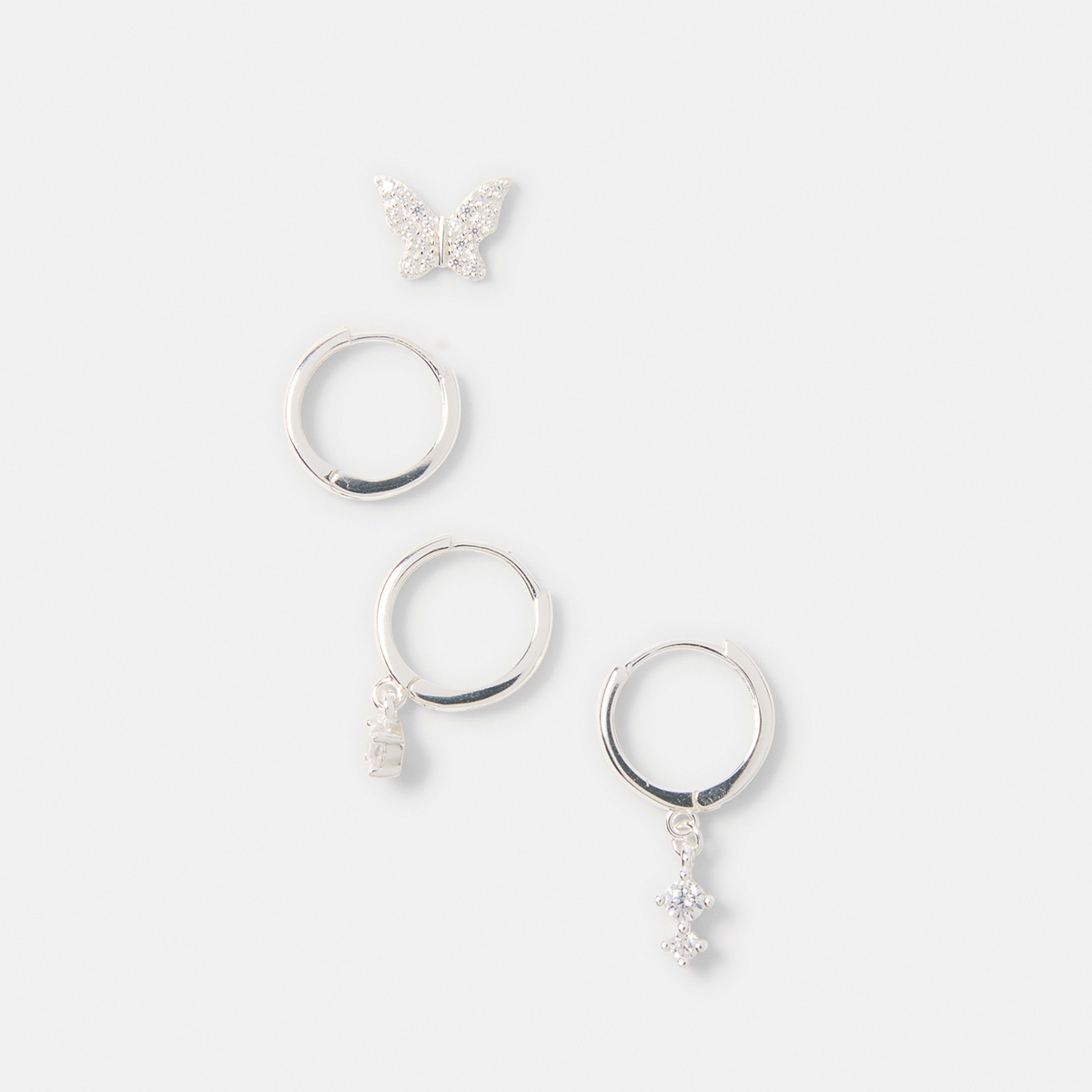 1 5 Pack Sterling Silver Butterfly Stack Earrings Silver, 1 of 5