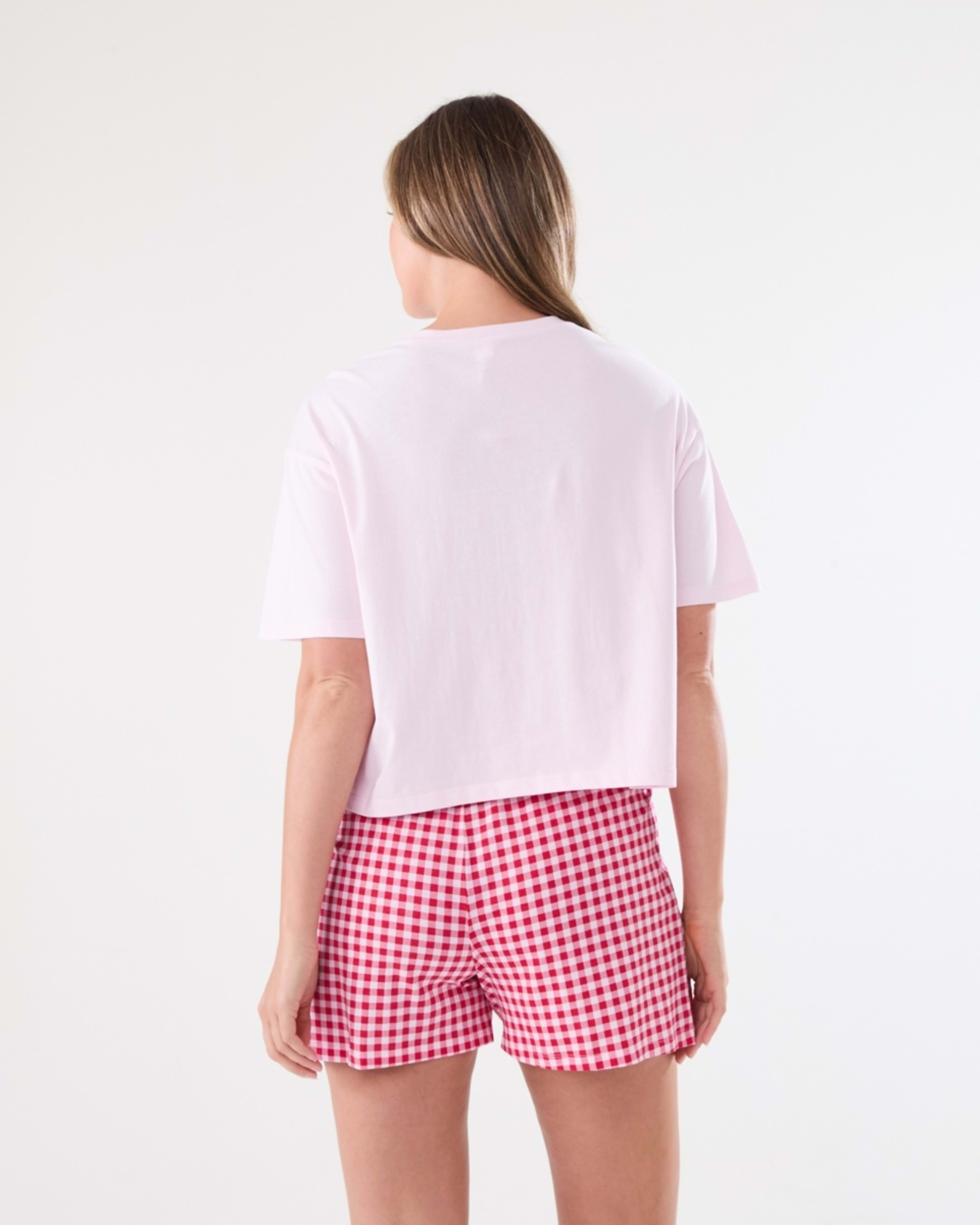 3 Knit T-shirt and Shorts Pyjama Set CHERRY GINGHAM CORDYLINE, 3 of 5