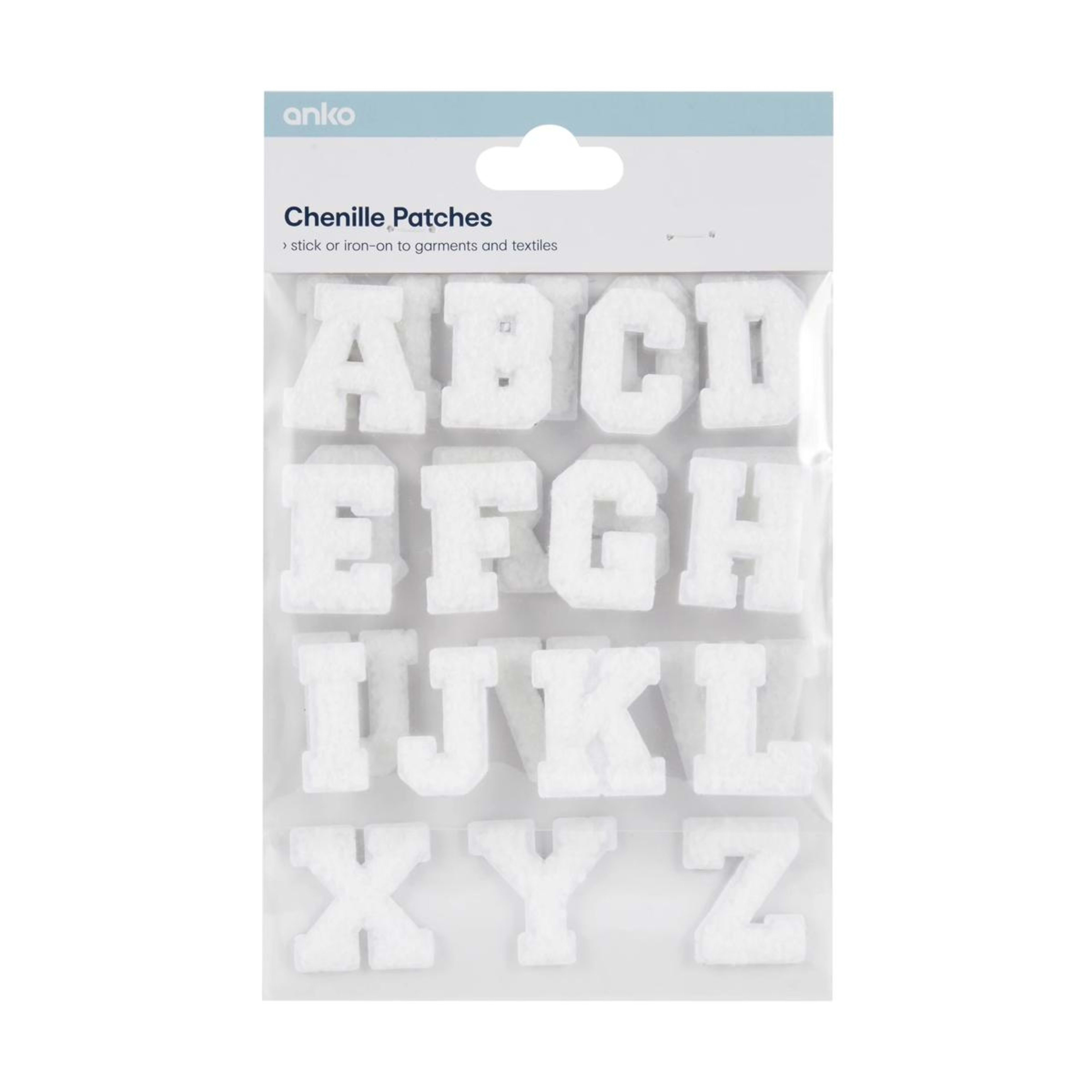 1 26 Piece Chenille Patches - Alphabet White