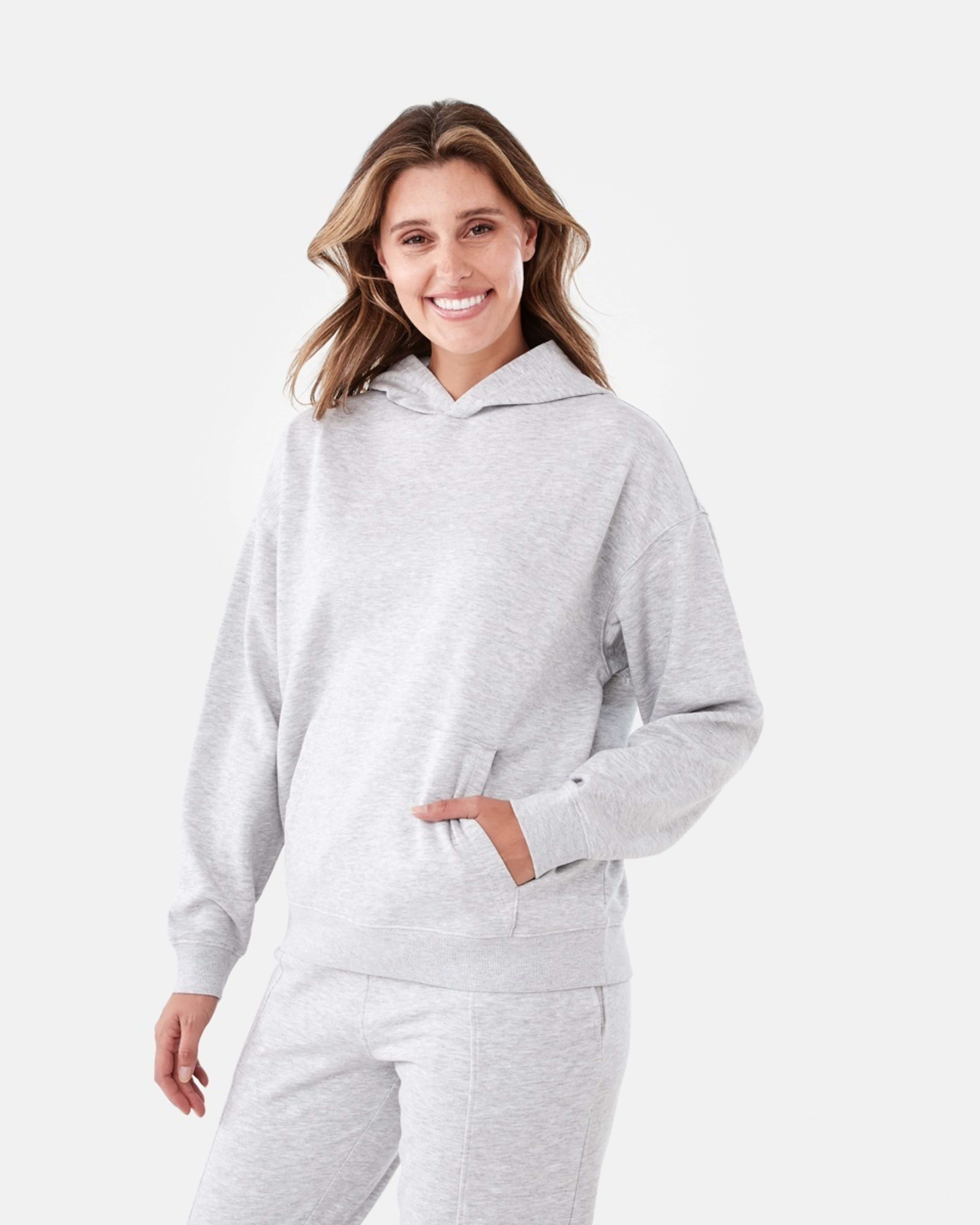 1 Active Womens Core Pop Over Hoodie Soft Grey Marle
