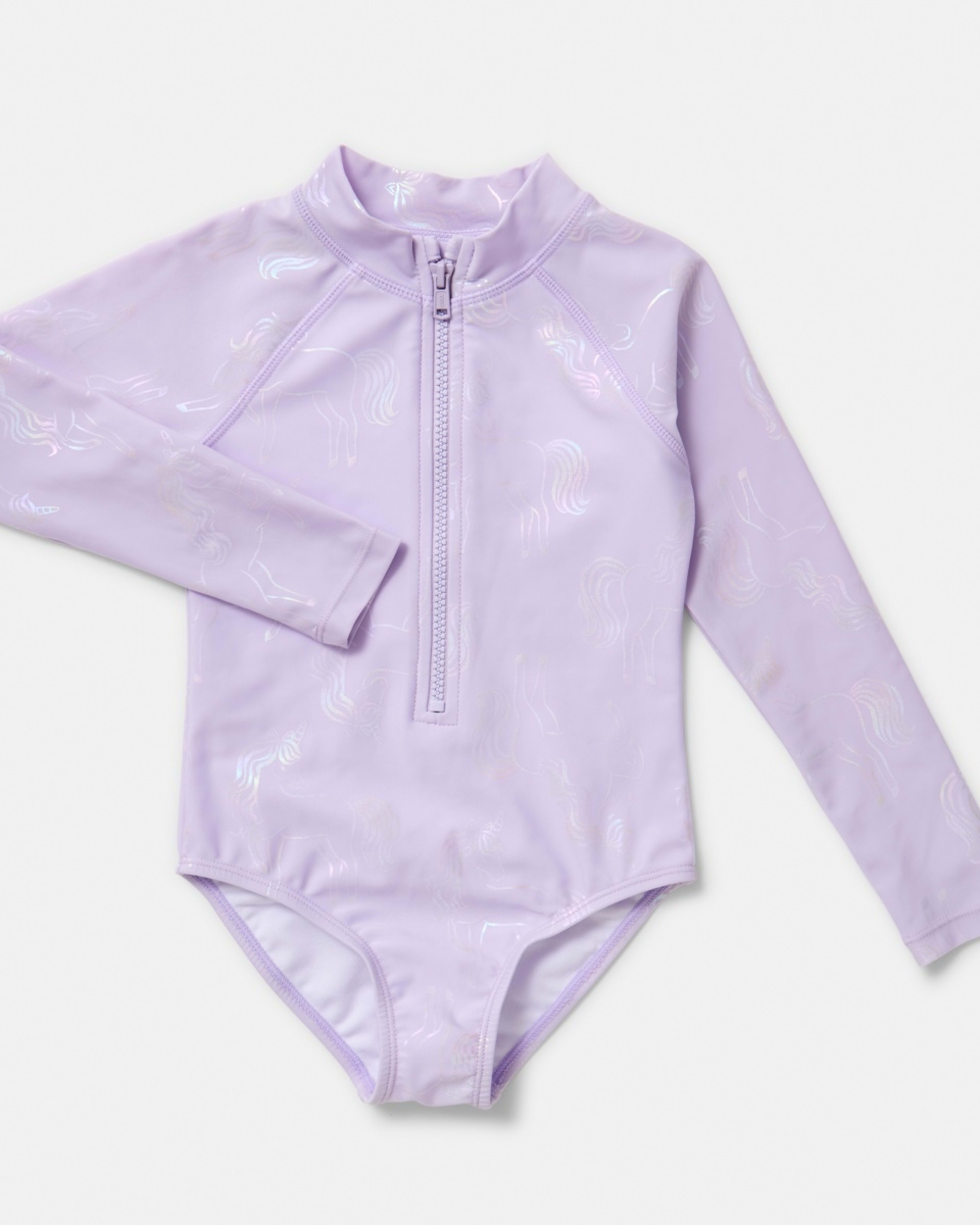 5 Long Sleeve One Piece Swimsuit UNICORN SHIMMER PASTEL LILAC, 5 of 8
