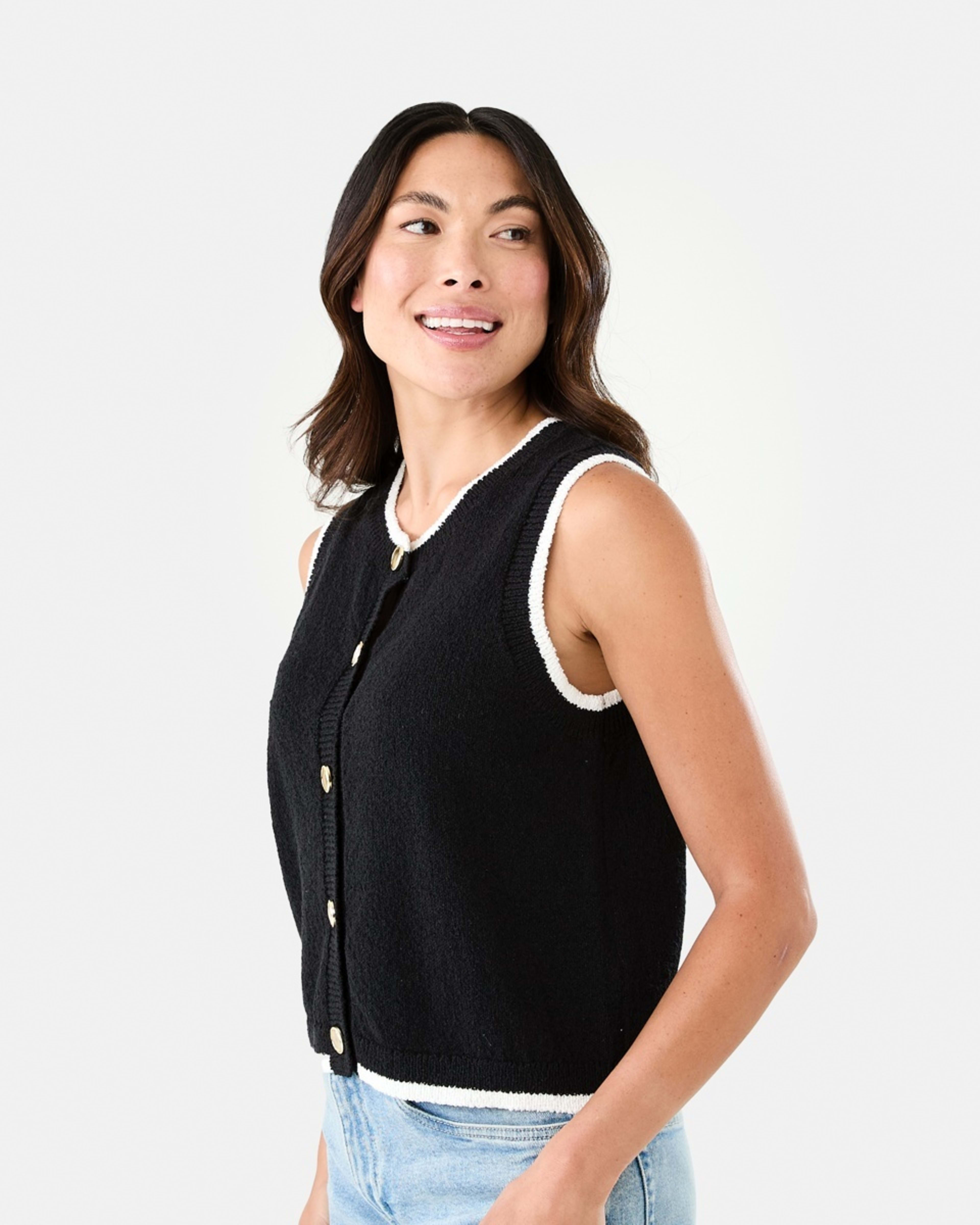 2 Contrast Button Vest Black, 2 of 7