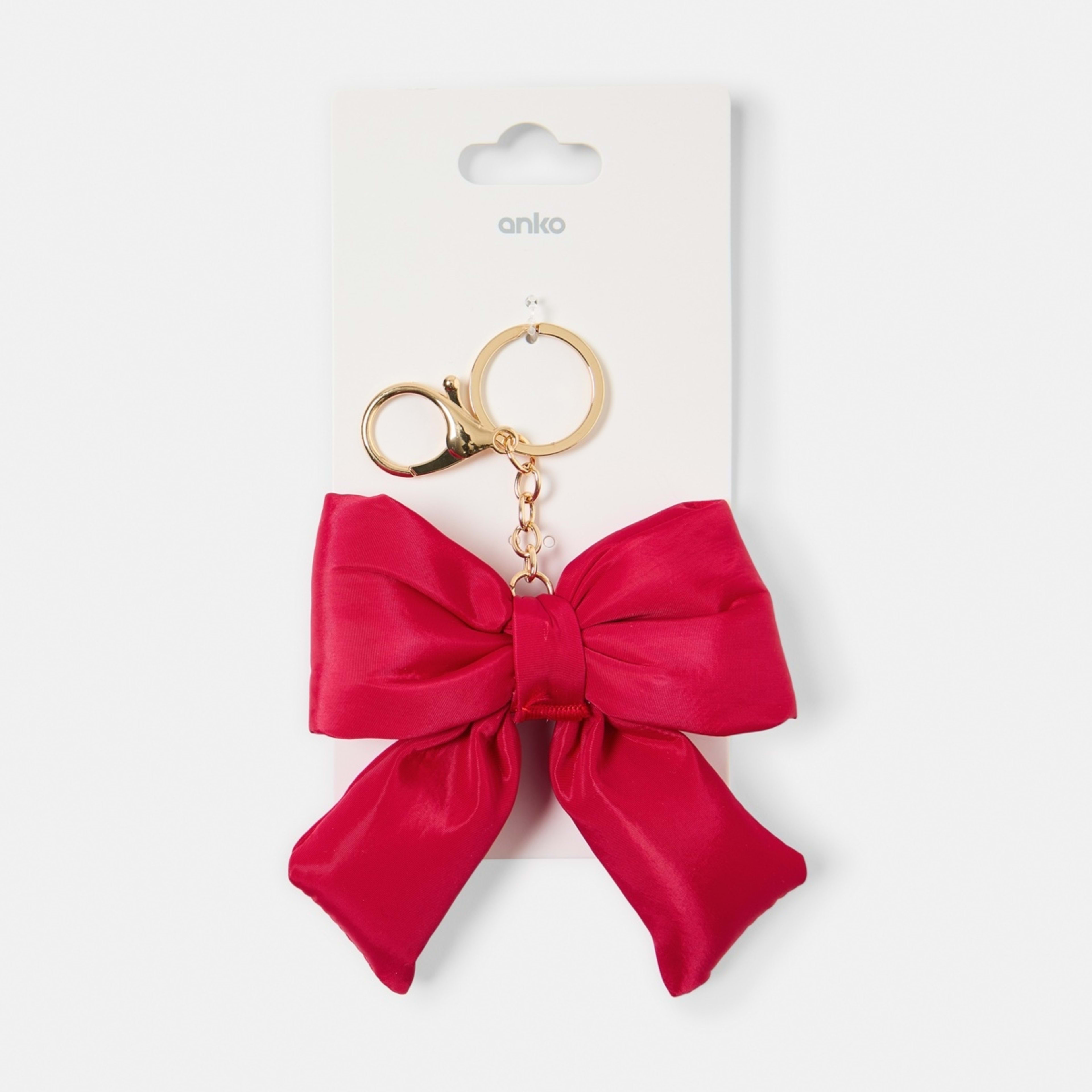 3 Puffy Bow Keyring - Gold Tone and Red, 3 of 3
