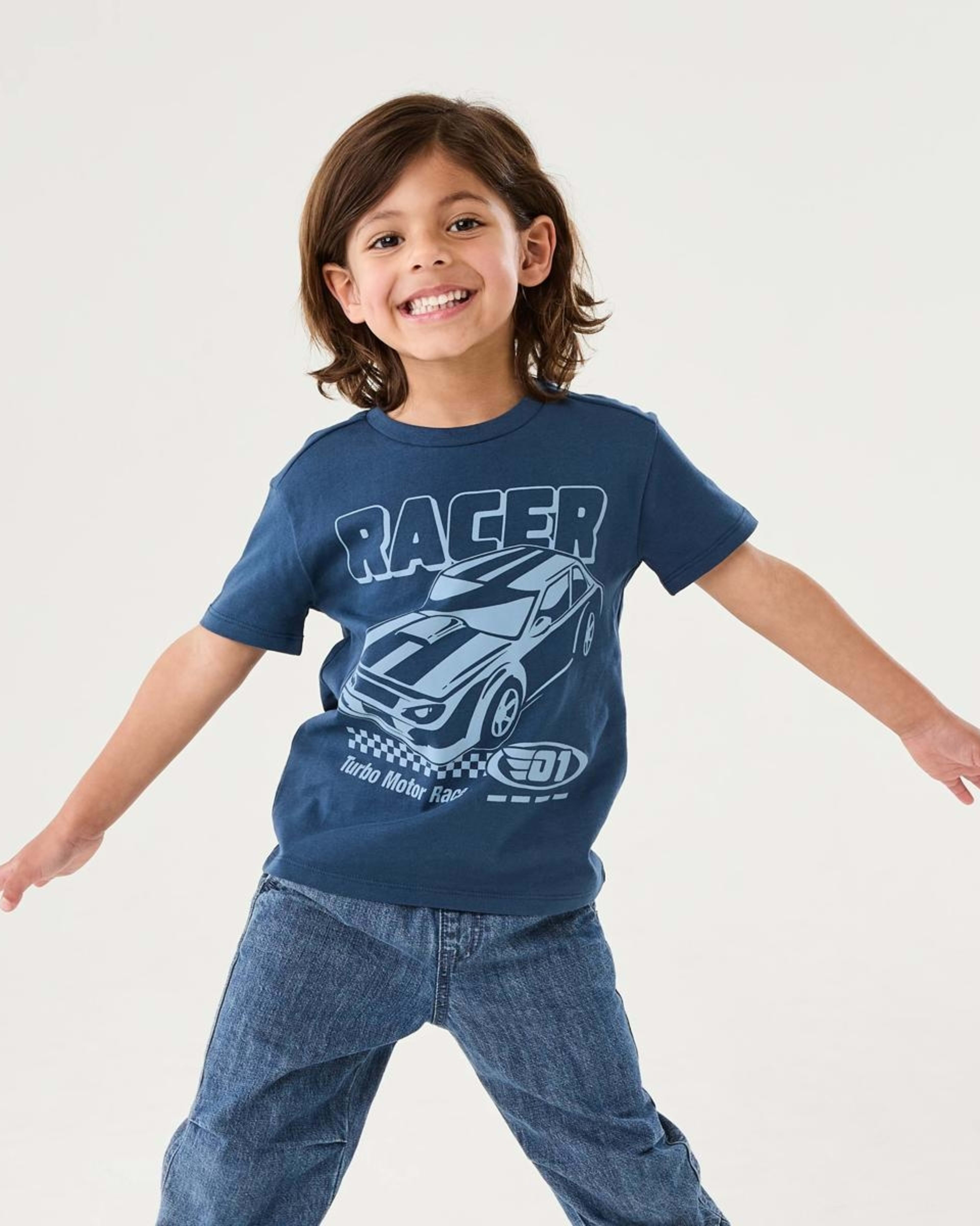 1 Chest Print T-shirt NAVY RACER CAR, 1 of 6