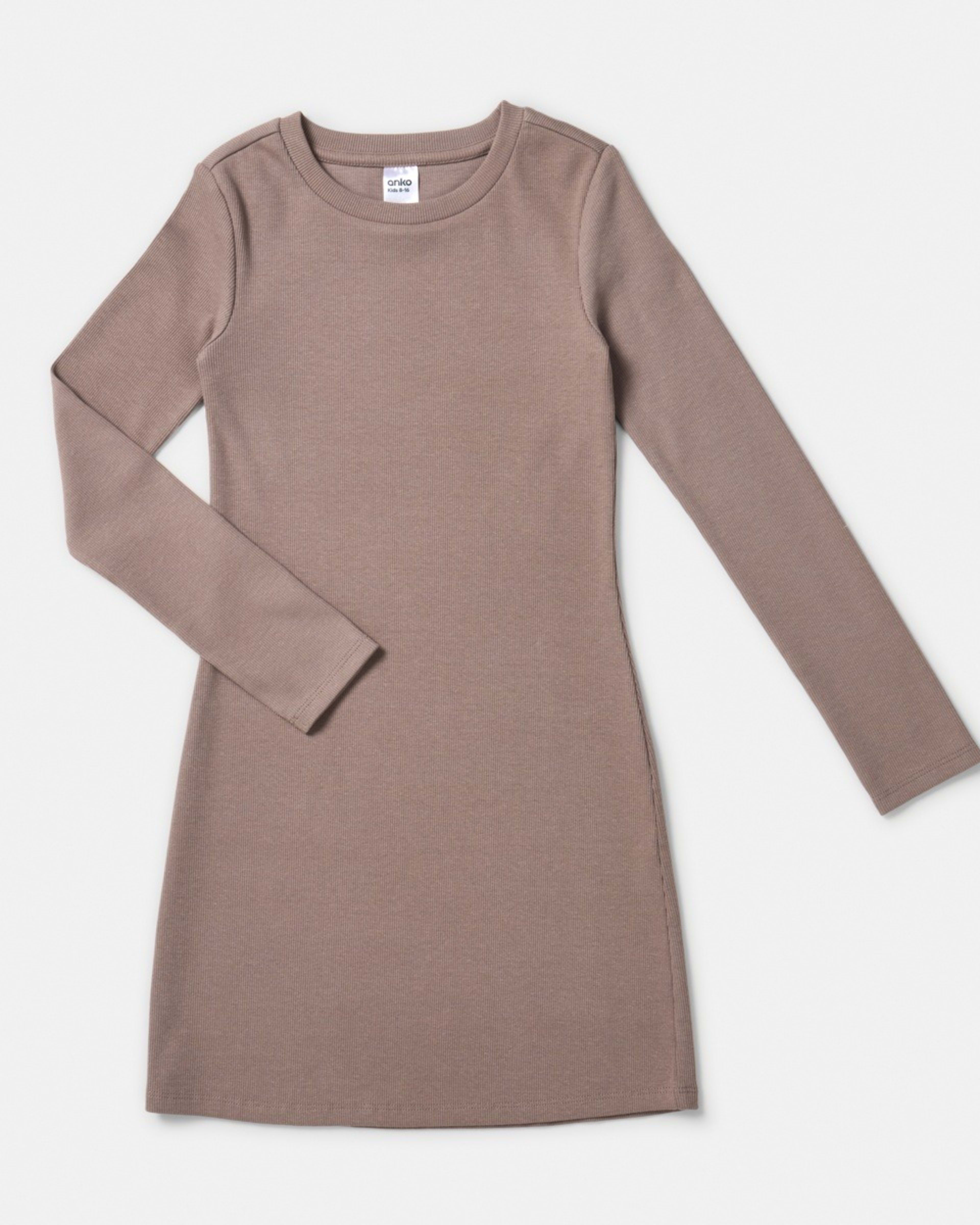 5 Long Sleeve Ribbed Knit Dress Wash Brn, 5 of 6