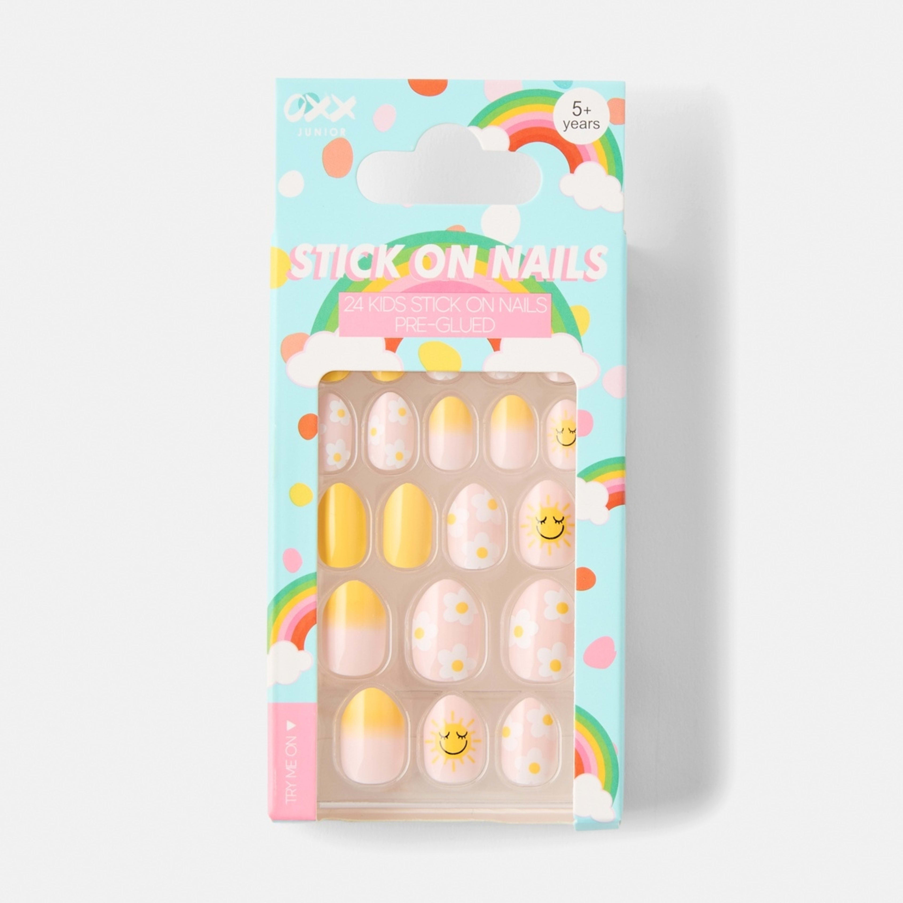 1 OXX Junior 24 Pack Kids Pre-Glued Stick-On Nails - Sunshine and Daisies