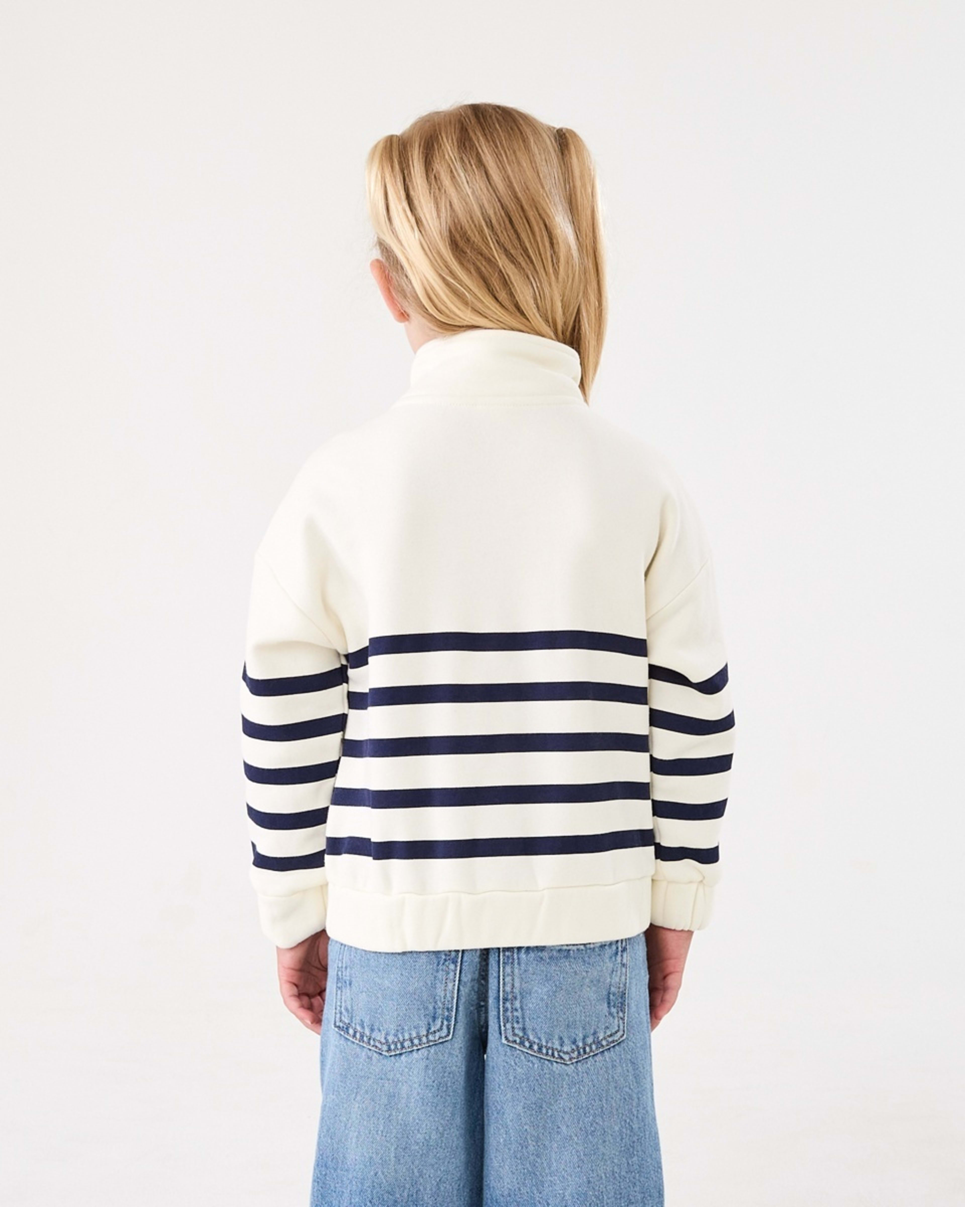 2 Quarter Zip Fleece Sweatshirt Placement Stripe Pristine, 2 of 10