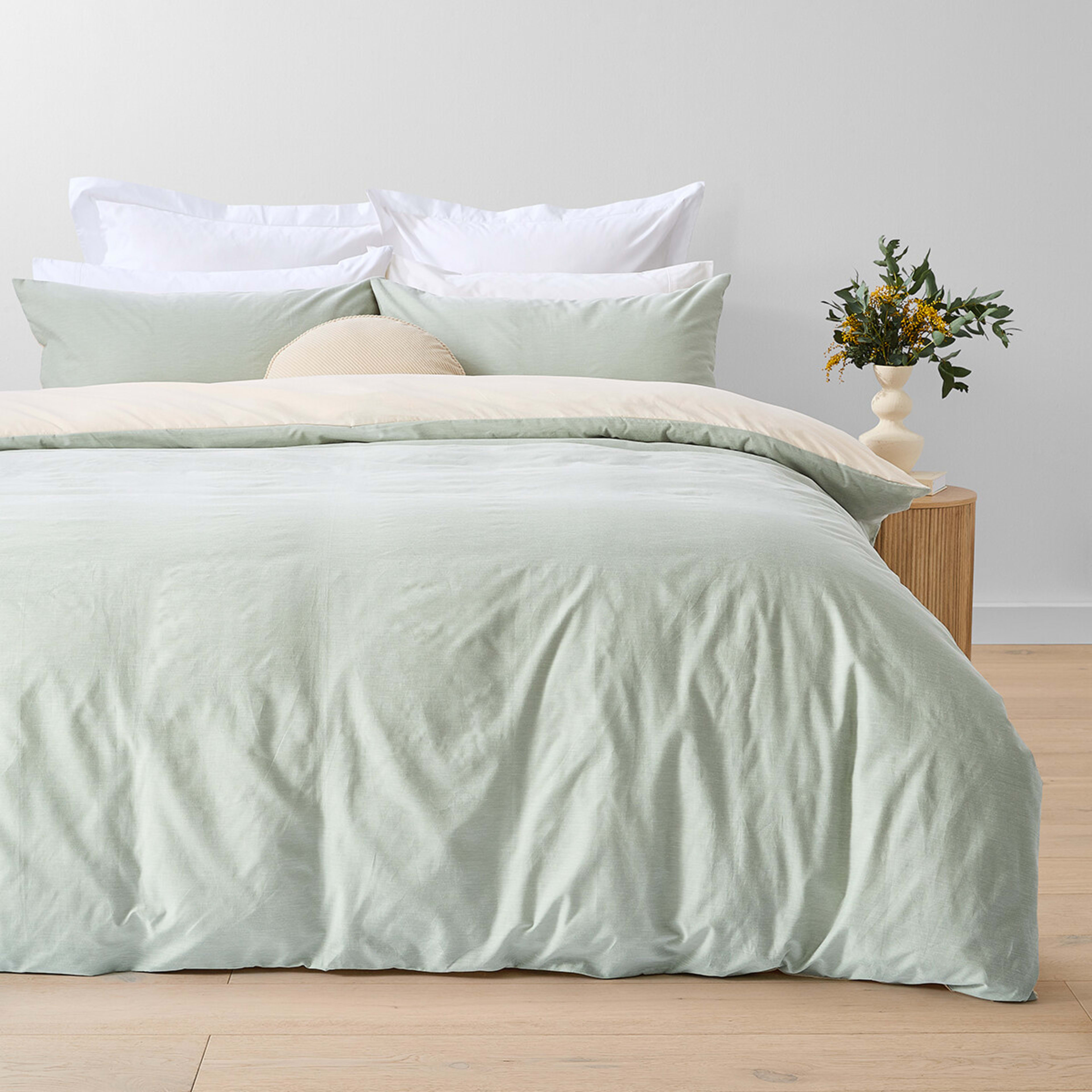 1 Billy Cotton Rich Reversible Quilt Cover Set - Double Bed, Sage