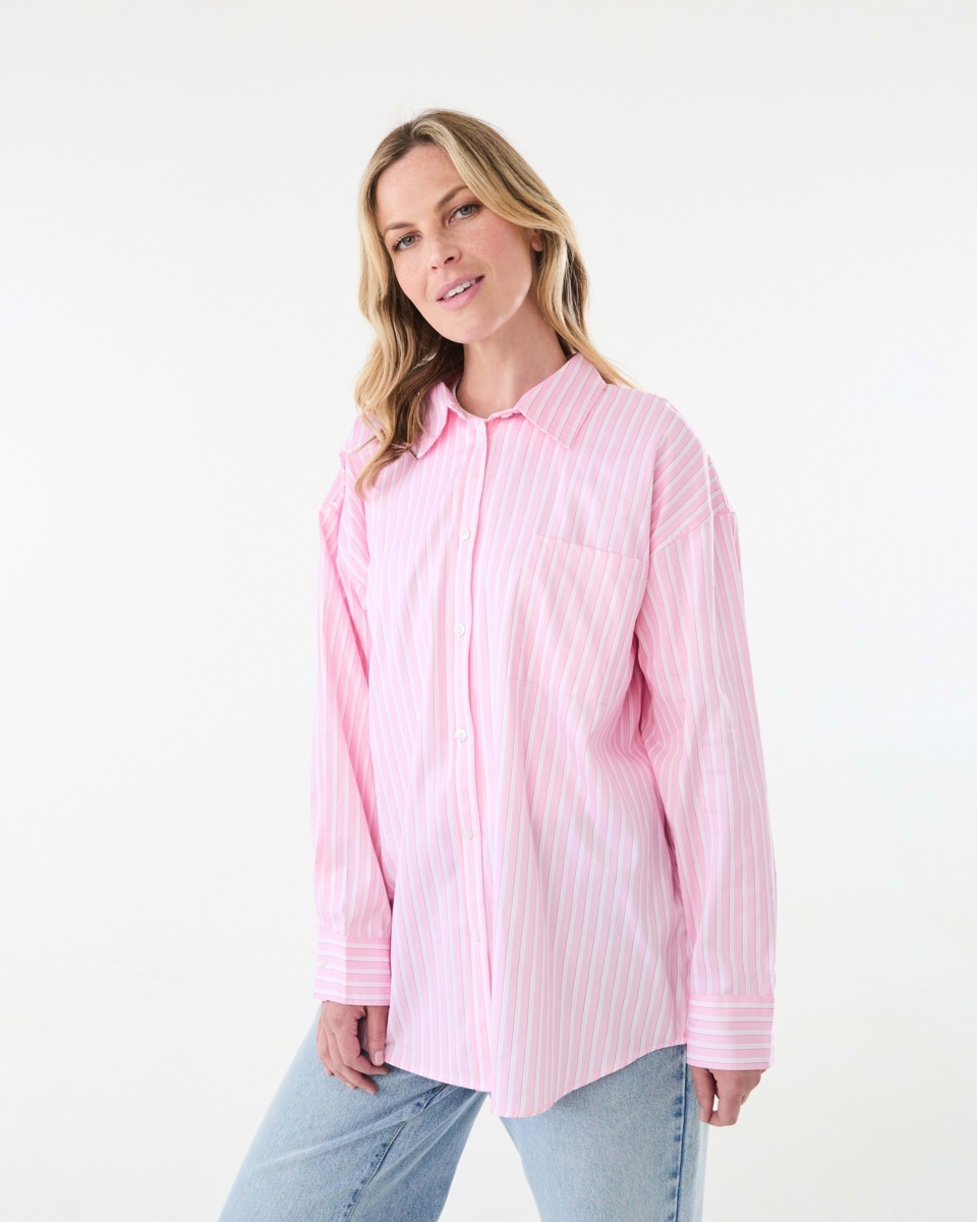 3 Long Sleeve Boyfriend Shirt Pink Strp, 3 of 8