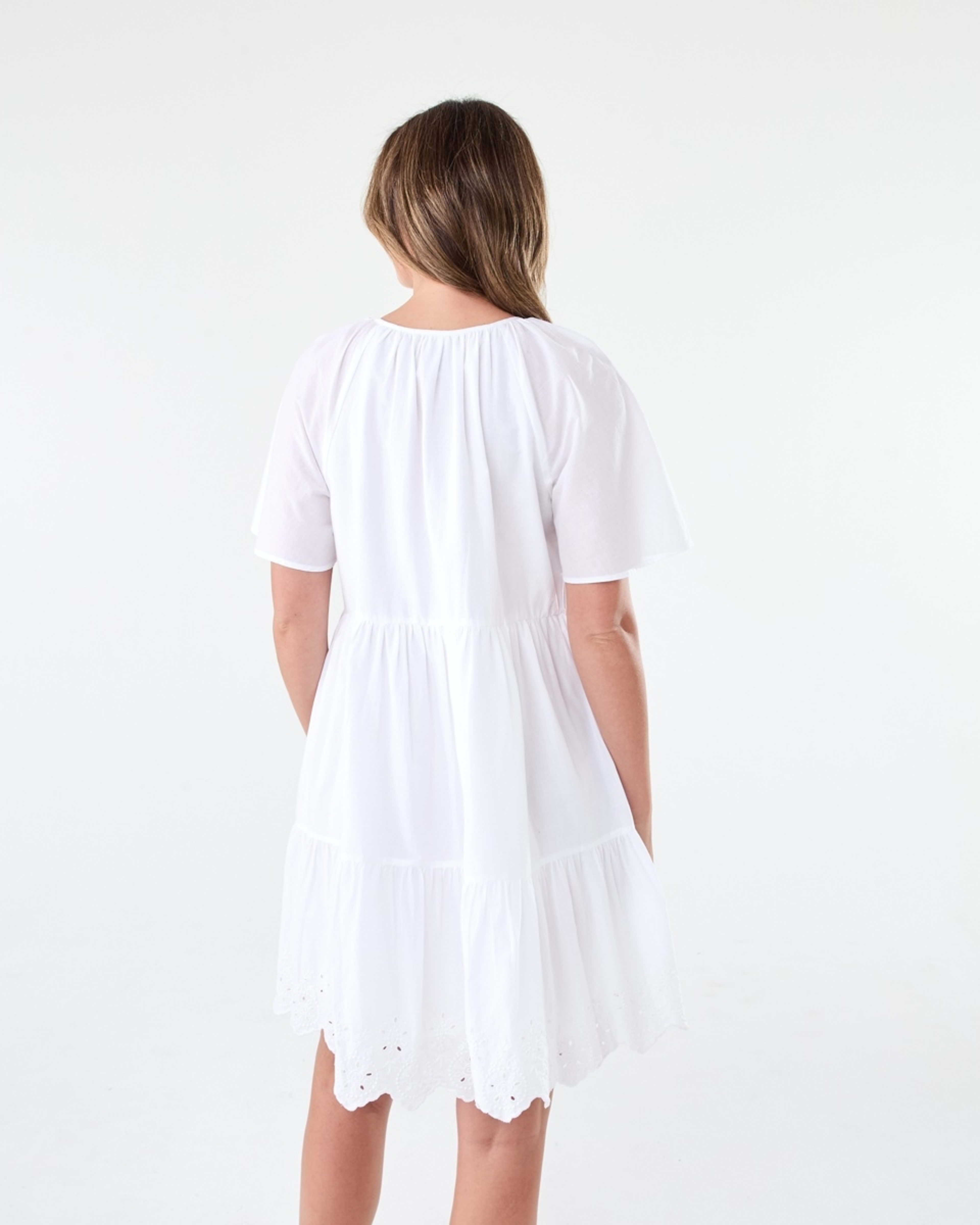 3 Short Flutter Sleeve Broderie Mini Dress White, 3 of 8