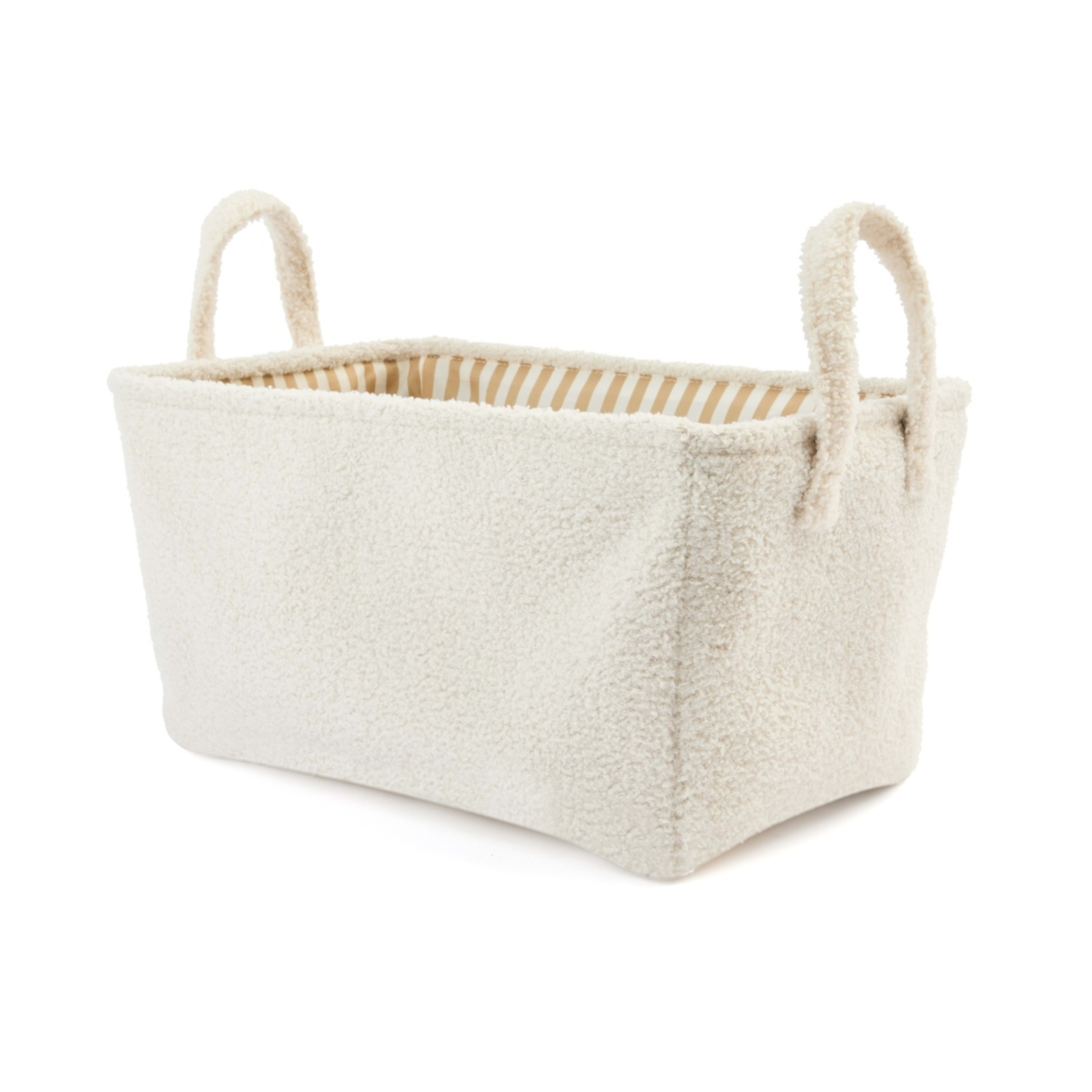 1 Rectangle Boucle Basket with Stripe Liner - White